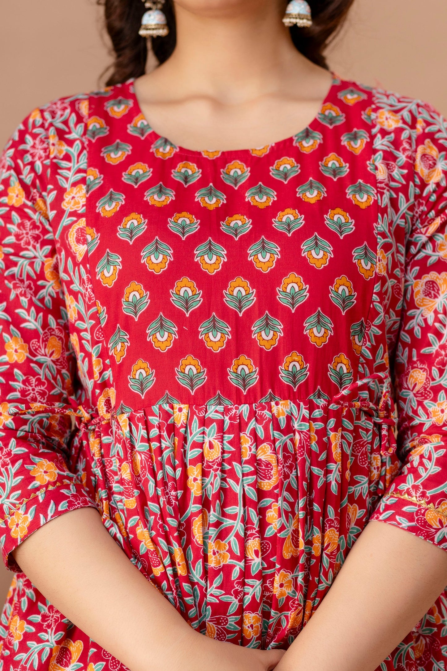 Hima Premium Cotton Anarkali Feeding & Maternity Kurti – 48 Inch Length, 2 Side Zips All-Day Comfort for Moms (Red)(TUL001)