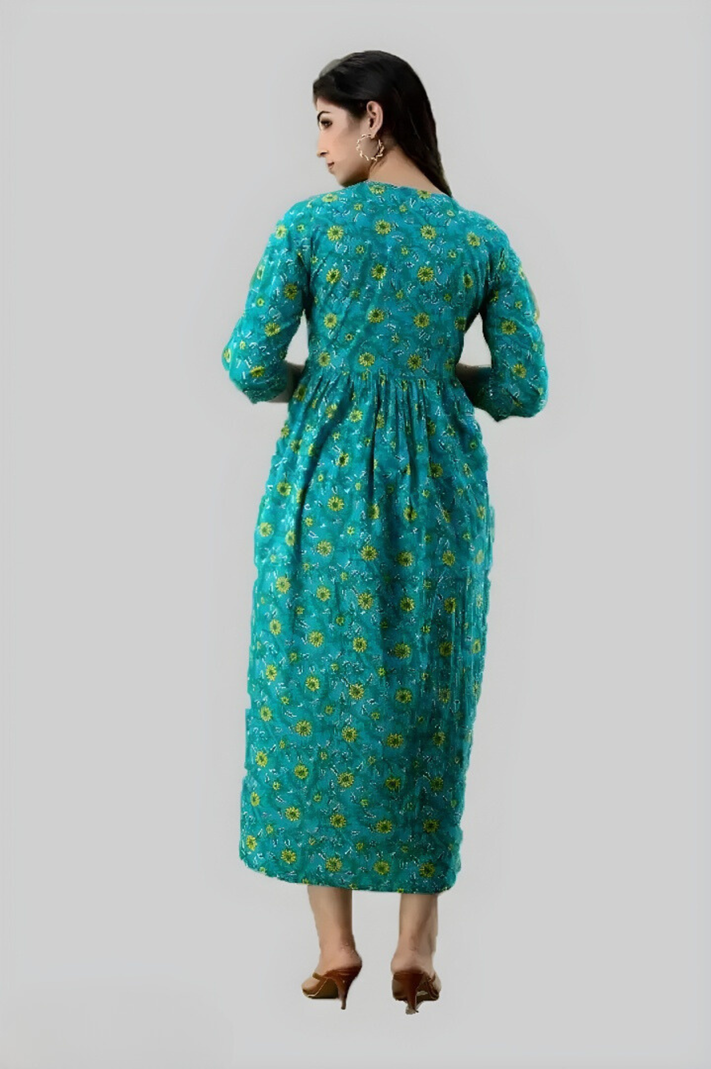 Hima Premium Cotton Anarkali Feeding & Maternity Kurti – 48 Inch Length, 2 Side Zips All-Day Comfort for Moms (Green)