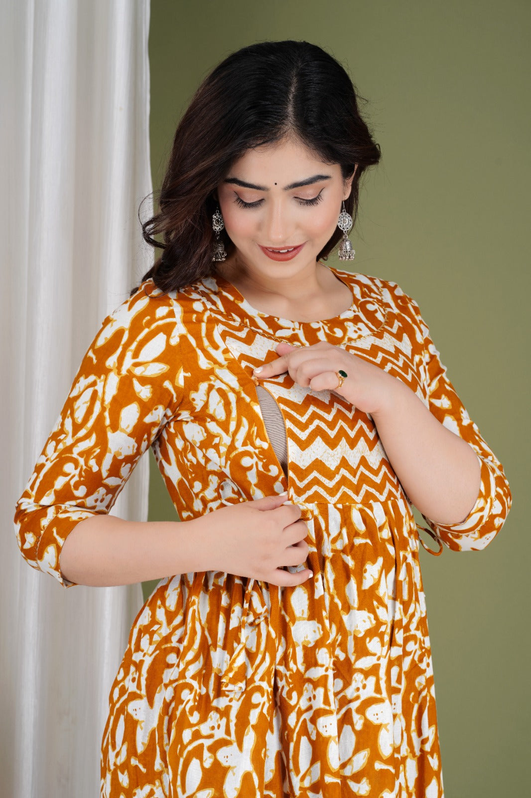 Hima Premium Cotton Anarkali Feeding & Maternity Kurti – 48 Inch Length, 2 Side Zips All-Day Comfort for Moms (Yellow)