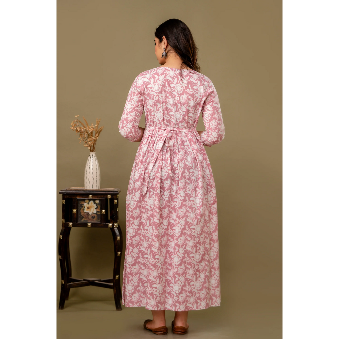 Hima Premium Cotton Anarkali Feeding & Maternity Kurti β 48 Inch Length, 2 Side Zips All-Day Comfort for Moms (Pink)