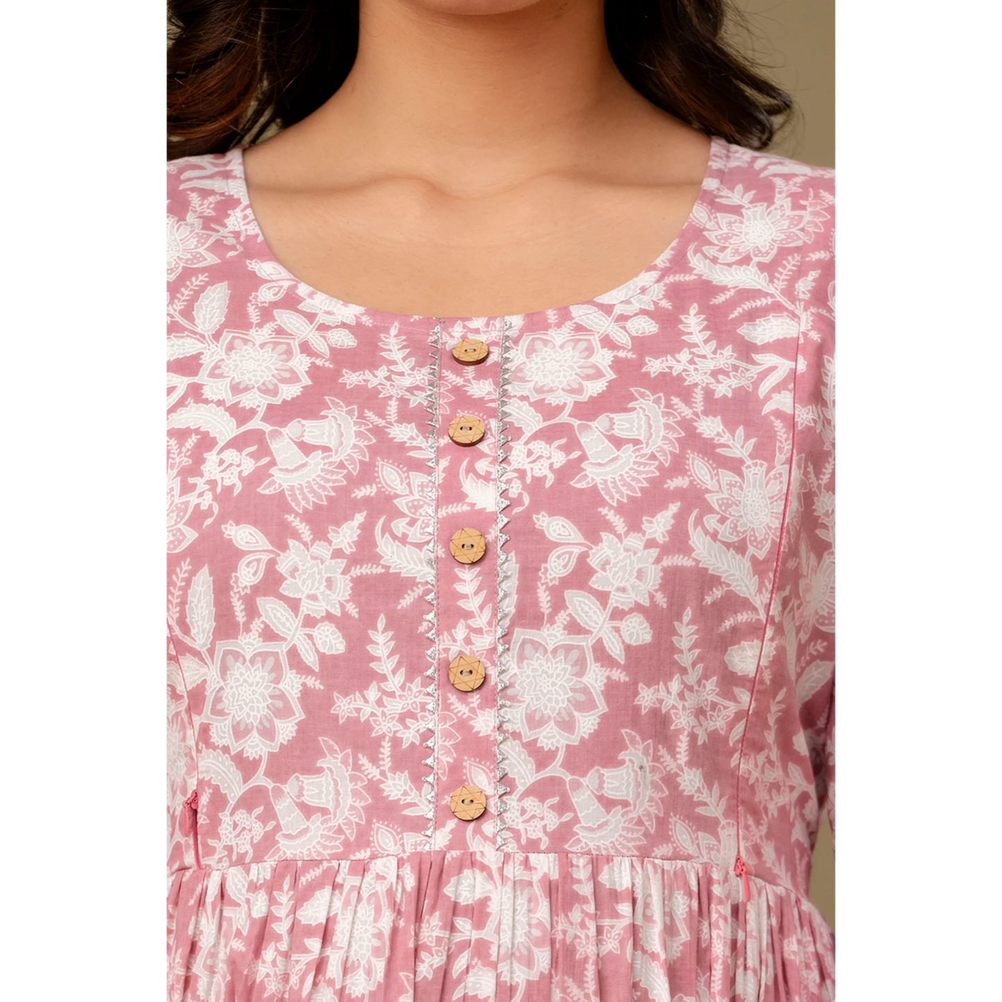 Hima Premium Cotton Anarkali Feeding & Maternity Kurti β 48 Inch Length, 2 Side Zips All-Day Comfort for Moms (Pink)
