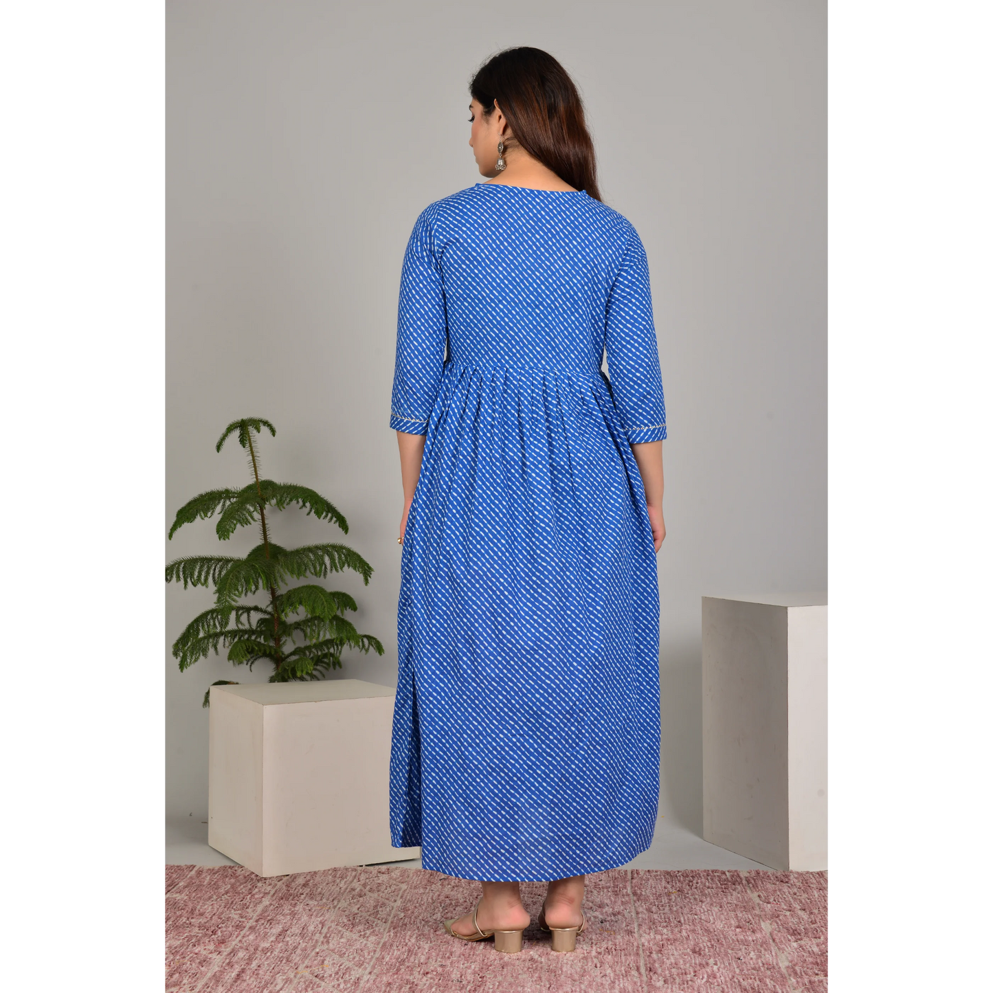 Hima Premium Cotton Anarkali Feeding & Maternity Kurti β 48 Inch Length, 2 Side Zips All-Day Comfort for Moms (Blue)