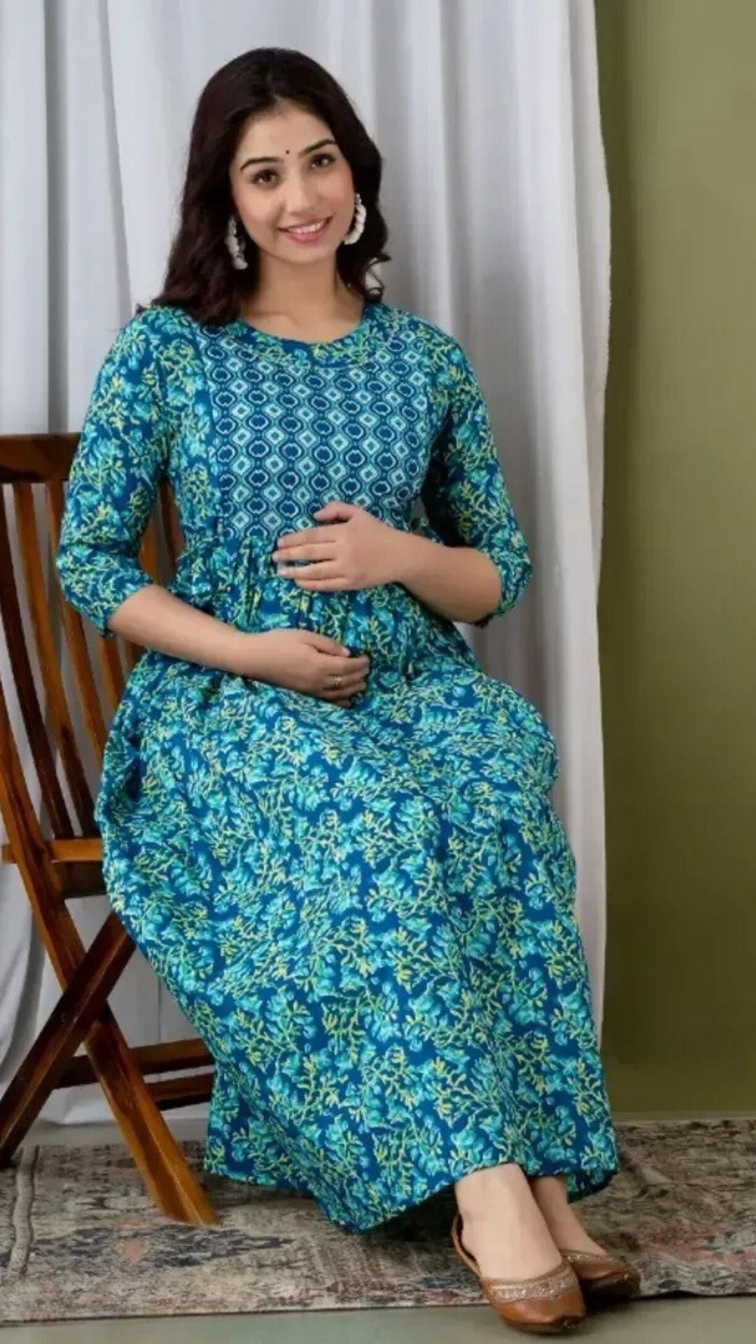 Hima Premium Cotton Anarkali Feeding & Maternity Kurti – 48 Inch Length, 2 Side Zips All-Day Comfort for Moms (Dark Blue)