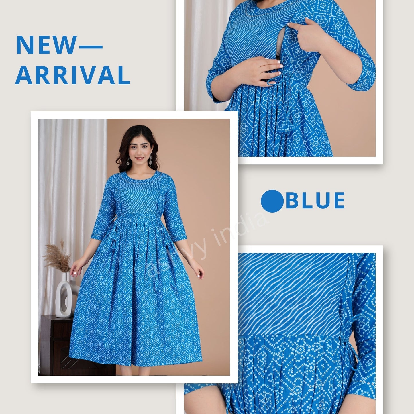 Hima Premium Cotton Anarkali Feeding & Maternity Kurti – 48 Inch Length, 2 Side Zips All-Day Comfort for Moms (Light Blue)