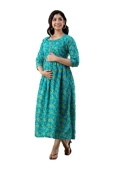 Hima Premium Cotton Anarkali Feeding & Maternity Kurti – 48 Inch Length, 2 Side Zips All-Day Comfort for Moms (Green)