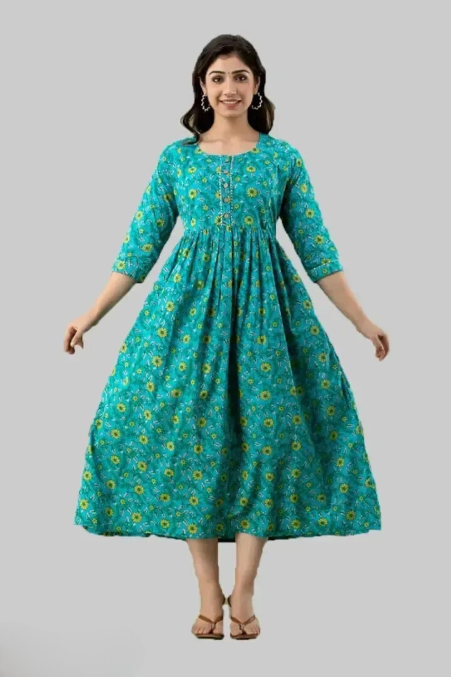 Hima Premium Cotton Anarkali Feeding & Maternity Kurti – 48 Inch Length, 2 Side Zips All-Day Comfort for Moms (Green)