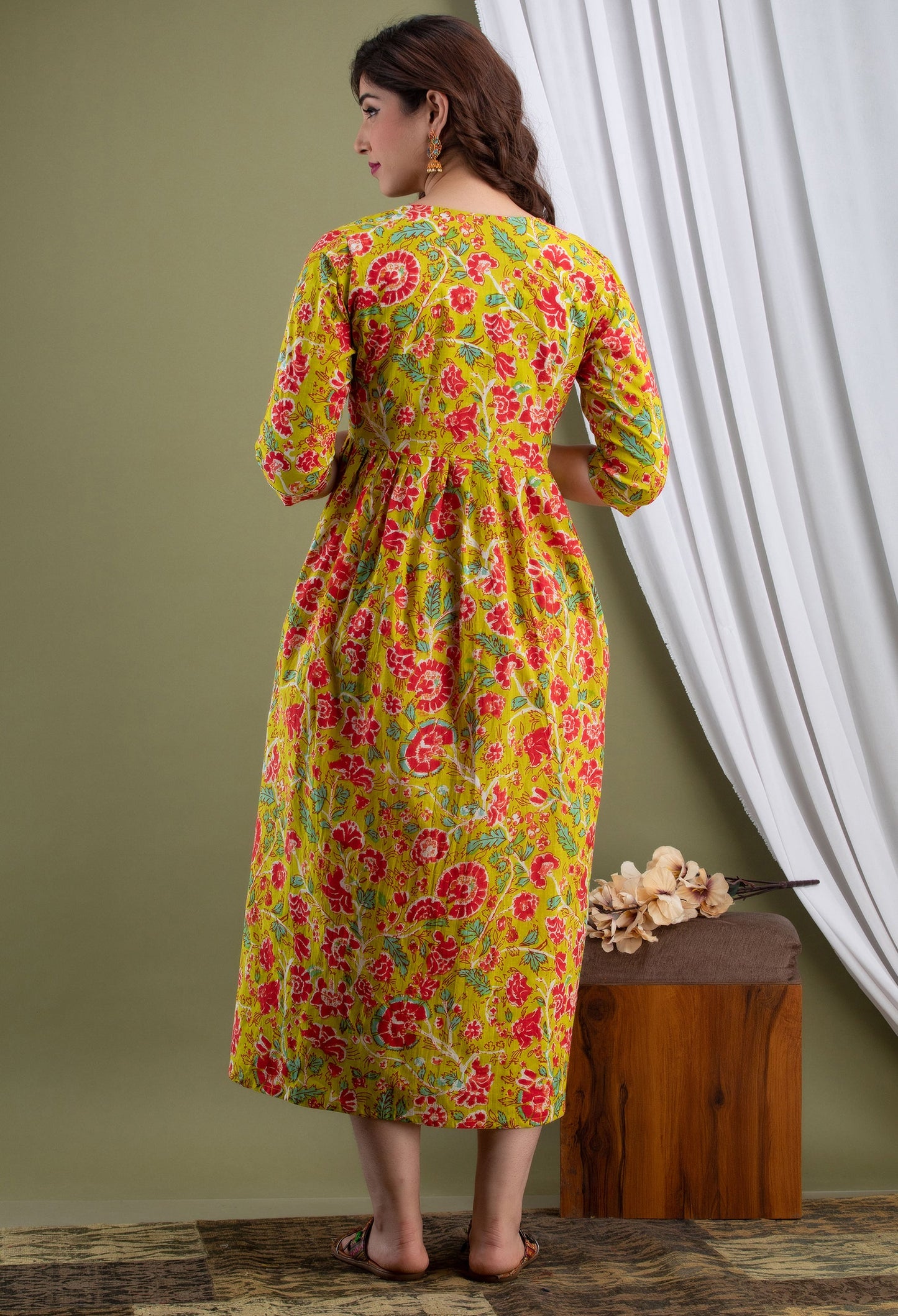 Hima Premium Cotton Anarkali Feeding & Maternity Kurti – 48 Inch Length, 2 Side Zips All-Day Comfort for Moms (Yellow)
