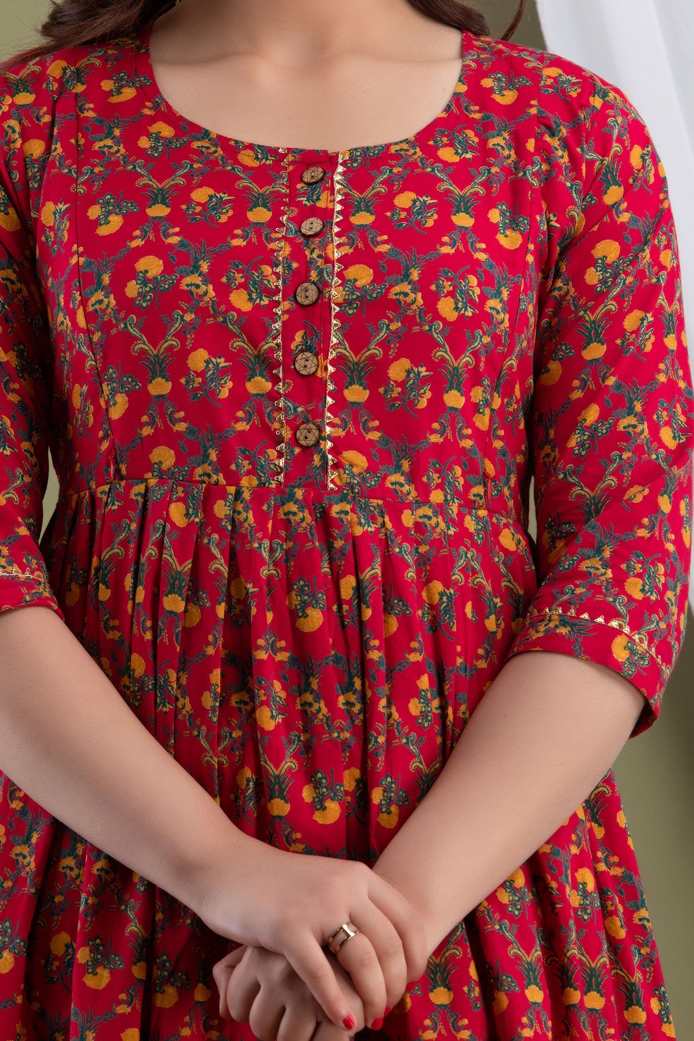 Hima Premium Cotton Anarkali Feeding & Maternity Kurti – 48 Inch Length, 2 Side Zips All-Day Comfort for Moms (Red))