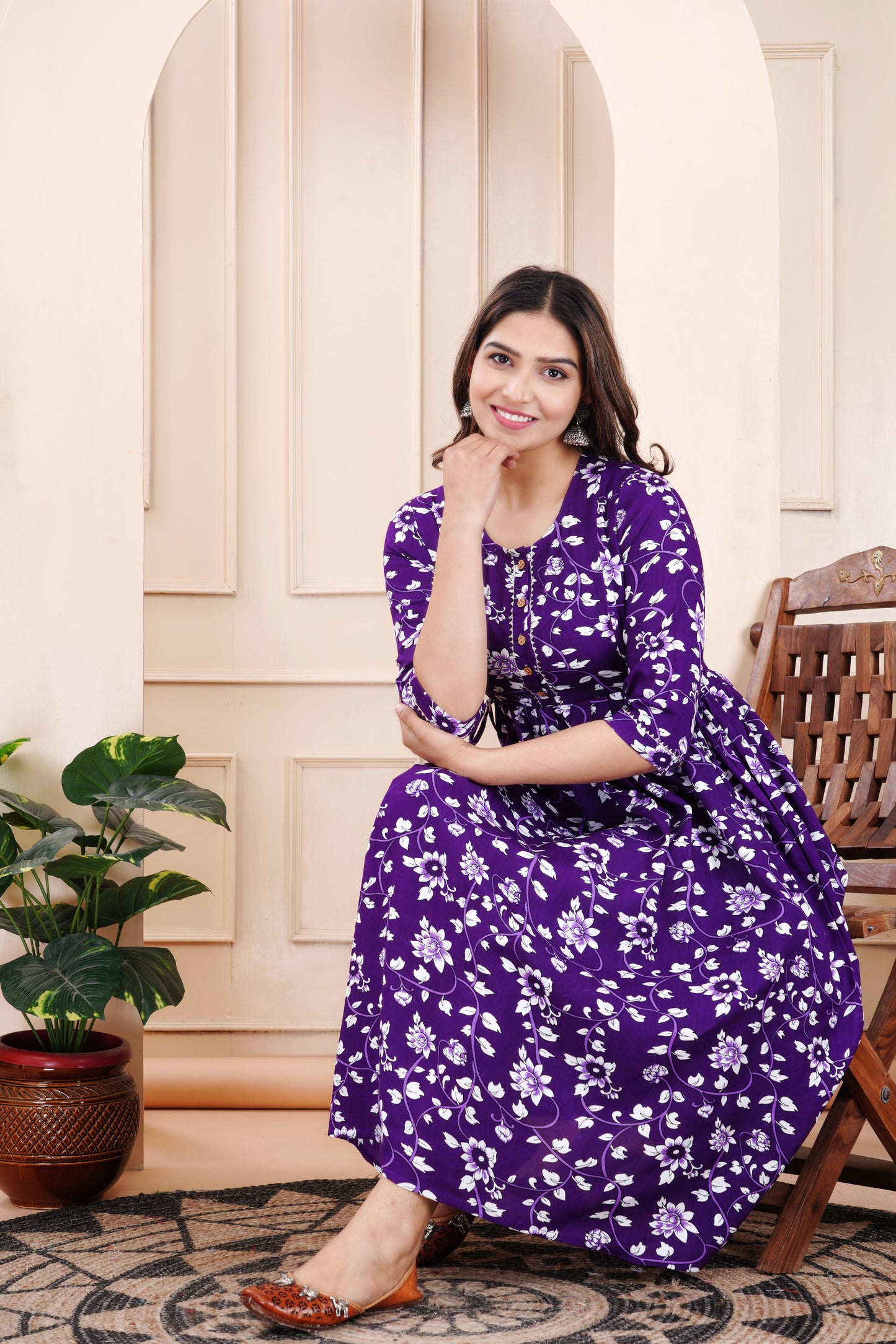 Hima Premium Cotton Anarkali Feeding & Maternity Kurti β 48 Inch Length, 2 Side Zips All-Day Comfort for Moms (Blue)