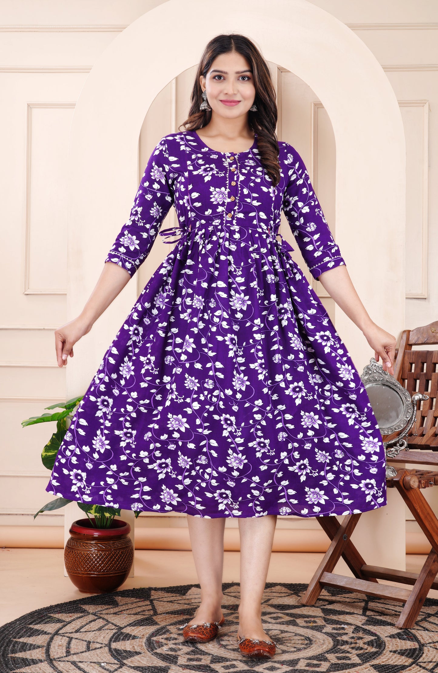 Hima Premium Cotton Anarkali Feeding & Maternity Kurti β 48 Inch Length, 2 Side Zips All-Day Comfort for Moms (Blue)