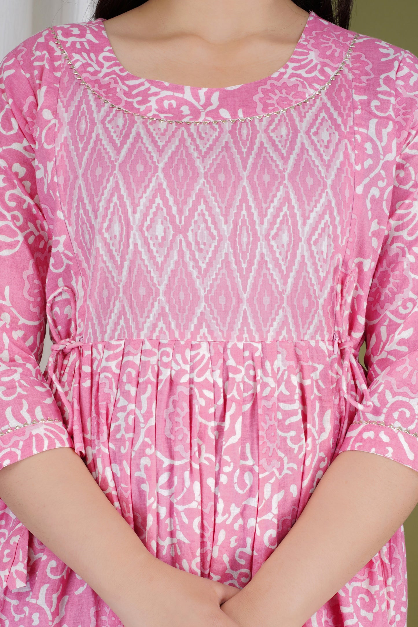 Hima Premium Cotton Anarkali Feeding & Maternity Kurti – 48 Inch Length, 2 Side Zips All-Day Comfort for Moms Pink