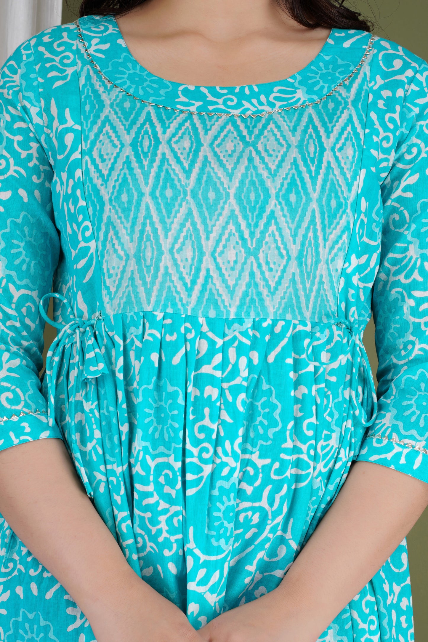 Hima Premium Cotton Anarkali Feeding & Maternity Kurti – 48 Inch Length, 2 Side Zips All-Day Comfort for Moms (Sky Blue)