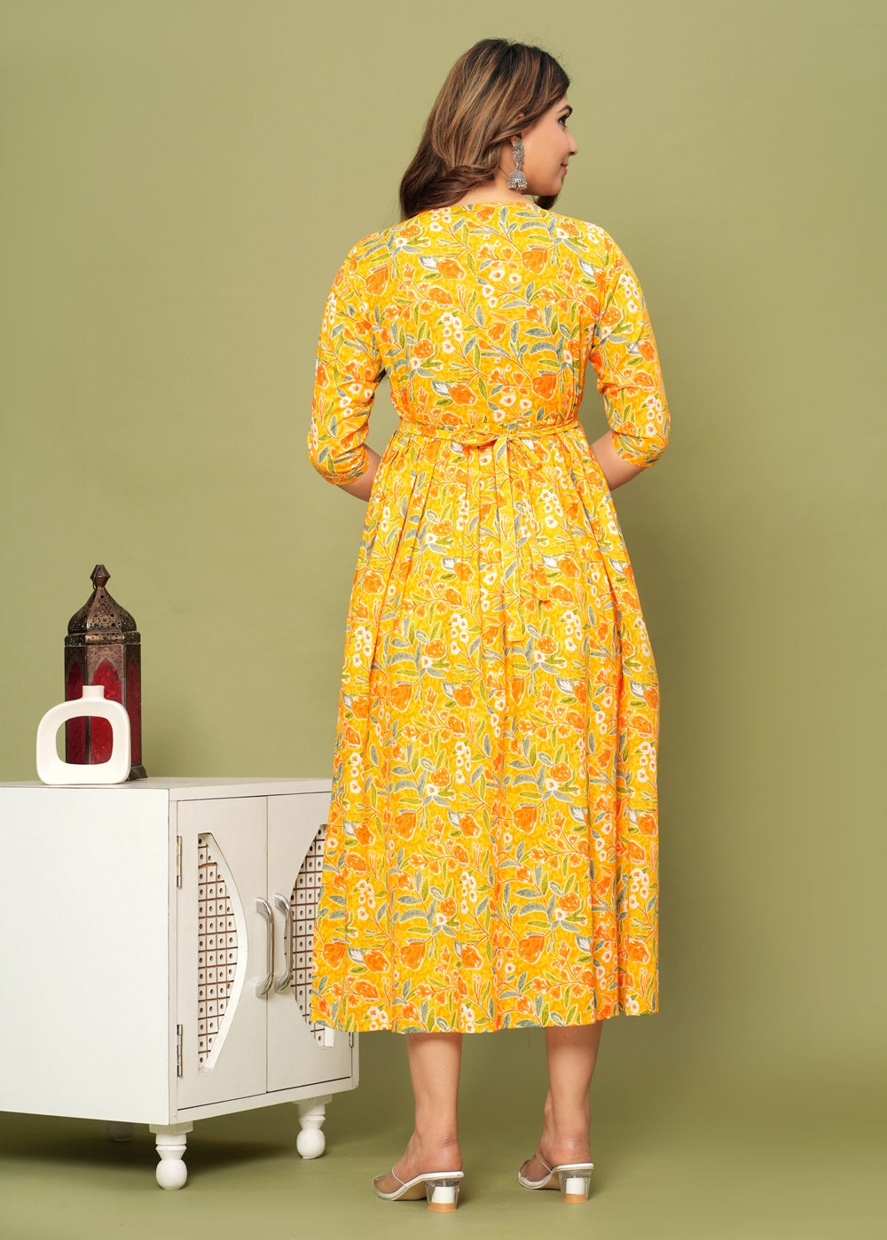 Hima Premium Cotton Anarkali Feeding & Maternity Kurti β 48 Inch Length, 2 Side Zips All-Day Comfort for Moms (Yellow)