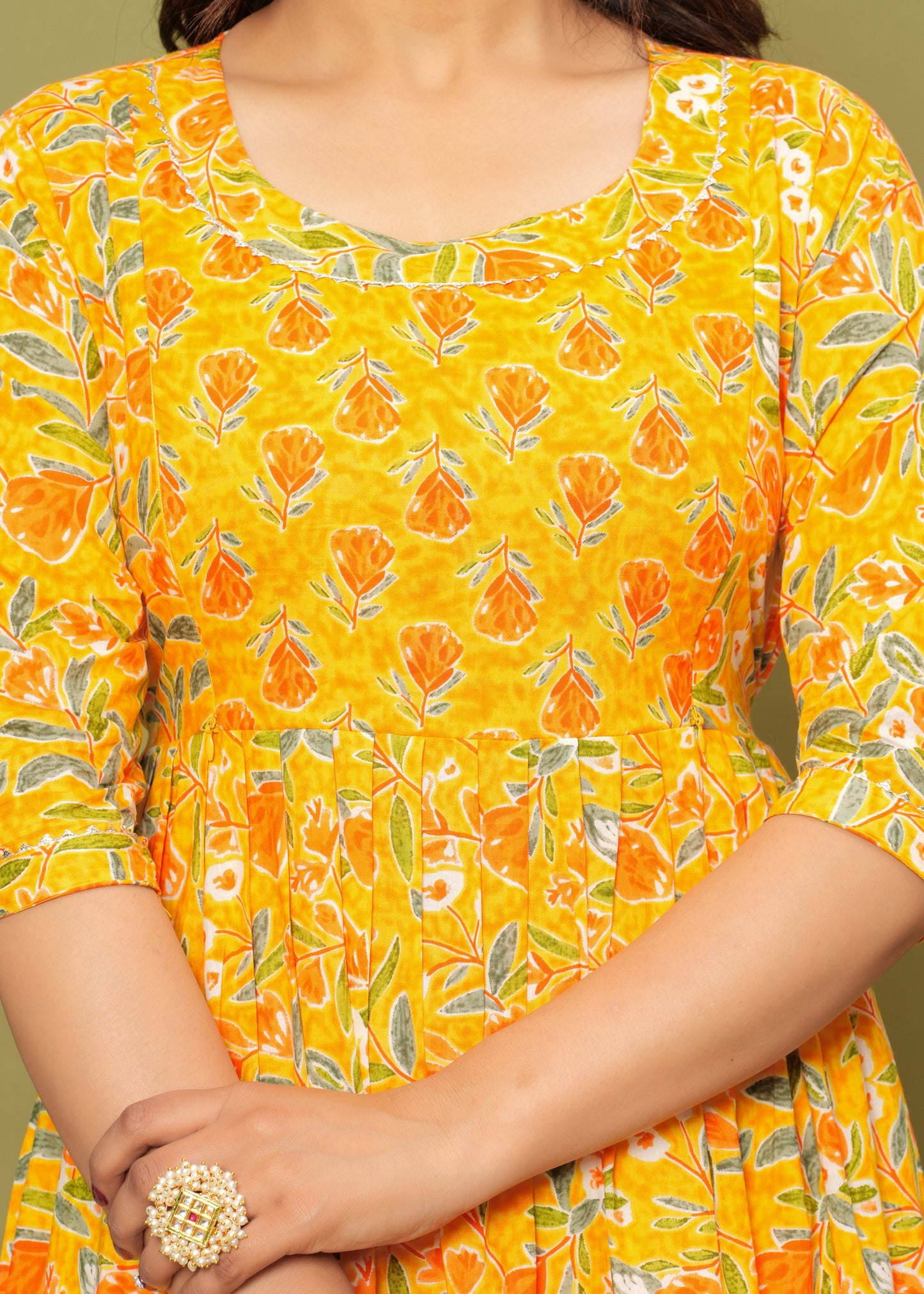 Hima Premium Cotton Anarkali Feeding & Maternity Kurti β 48 Inch Length, 2 Side Zips All-Day Comfort for Moms (Yellow)