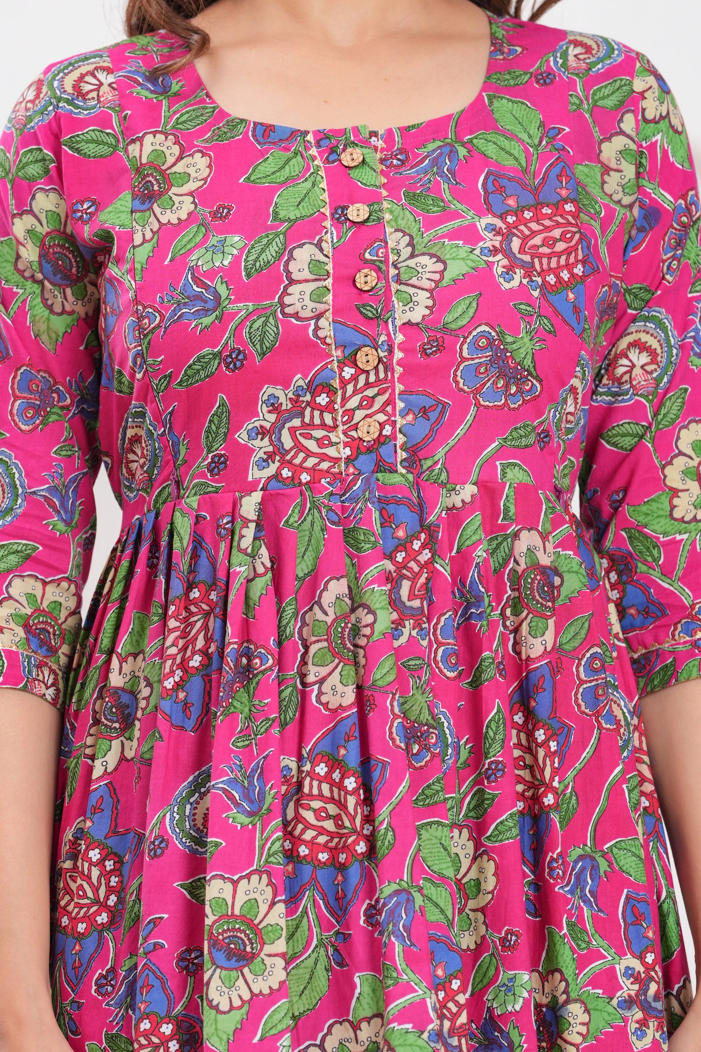 Hima Premium Cotton Anarkali Feeding & Maternity Kurti – 48 Inch Length, 2 Side Zips All-Day Comfort for Moms (Pink Flower)
