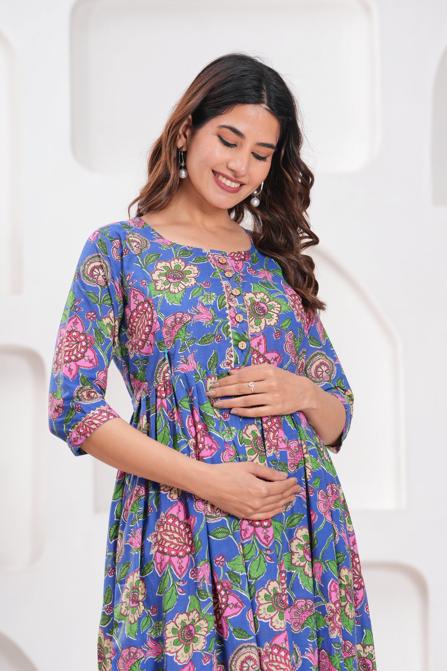 Hima Premium Cotton Anarkali Feeding & Maternity Kurti – 48 Inch Length, 2 Side Zips All-Day Comfort for Moms (Purple Flower)