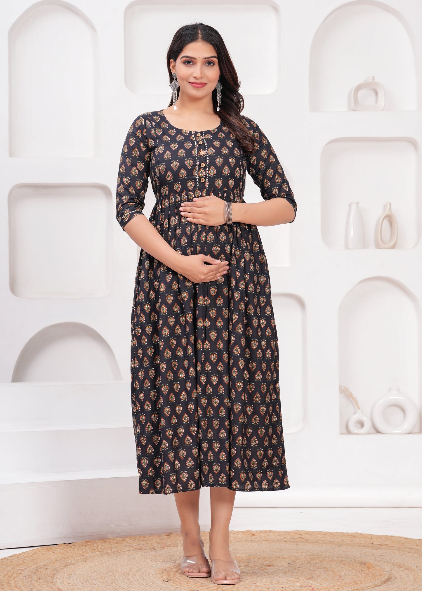Hima Premium Cotton Anarkali Feeding & Maternity Kurti β 48 Inch Length, 2 Side Zips