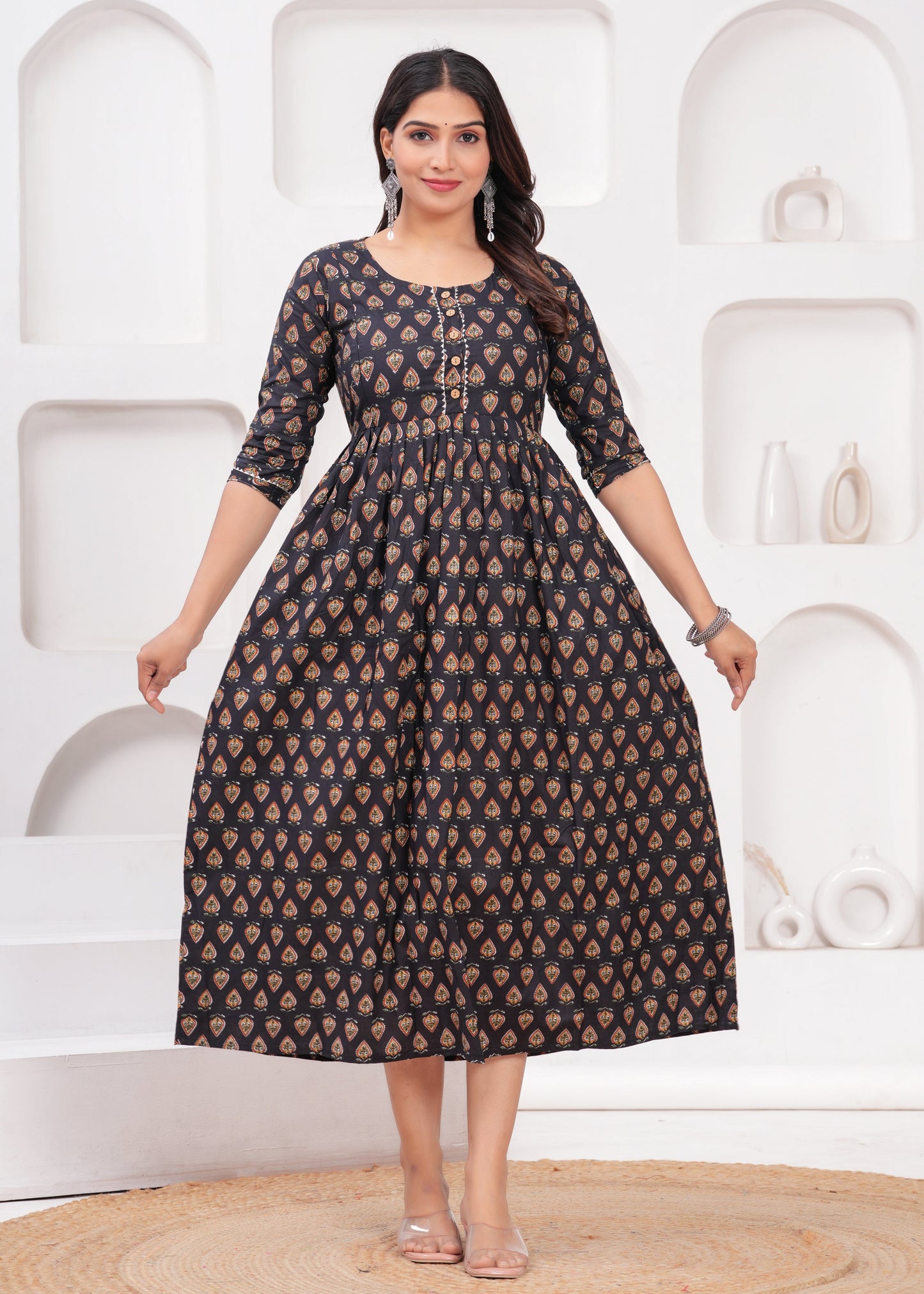 Hima Premium Cotton Anarkali Feeding & Maternity Kurti β 48 Inch Length, 2 Side Zips