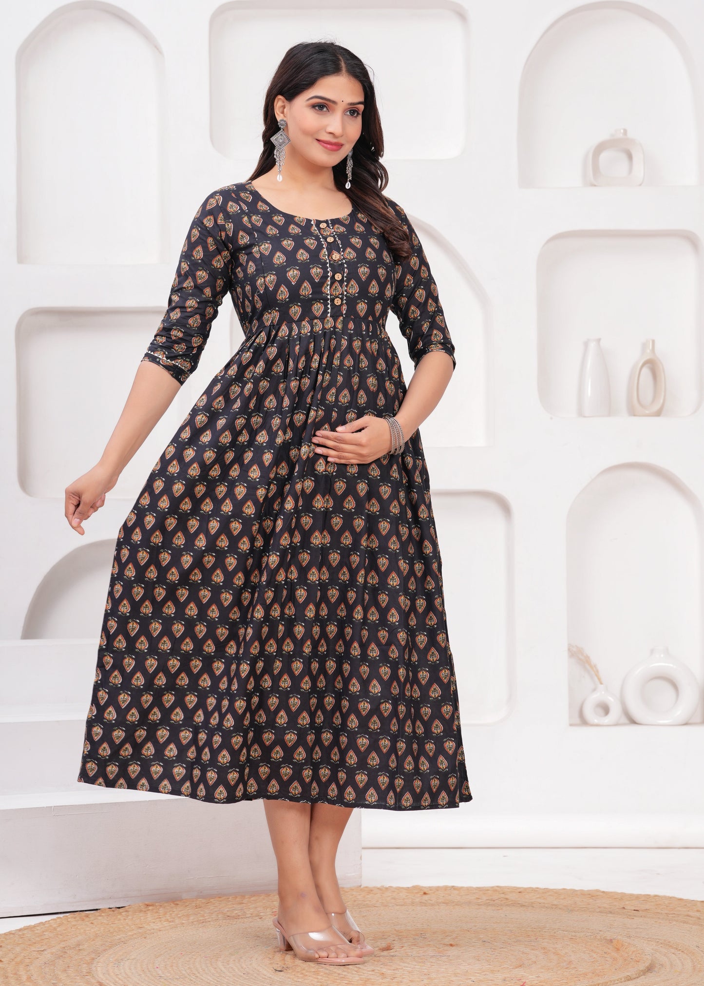 Hima Premium Cotton Anarkali Feeding & Maternity Kurti β 48 Inch Length, 2 Side Zips