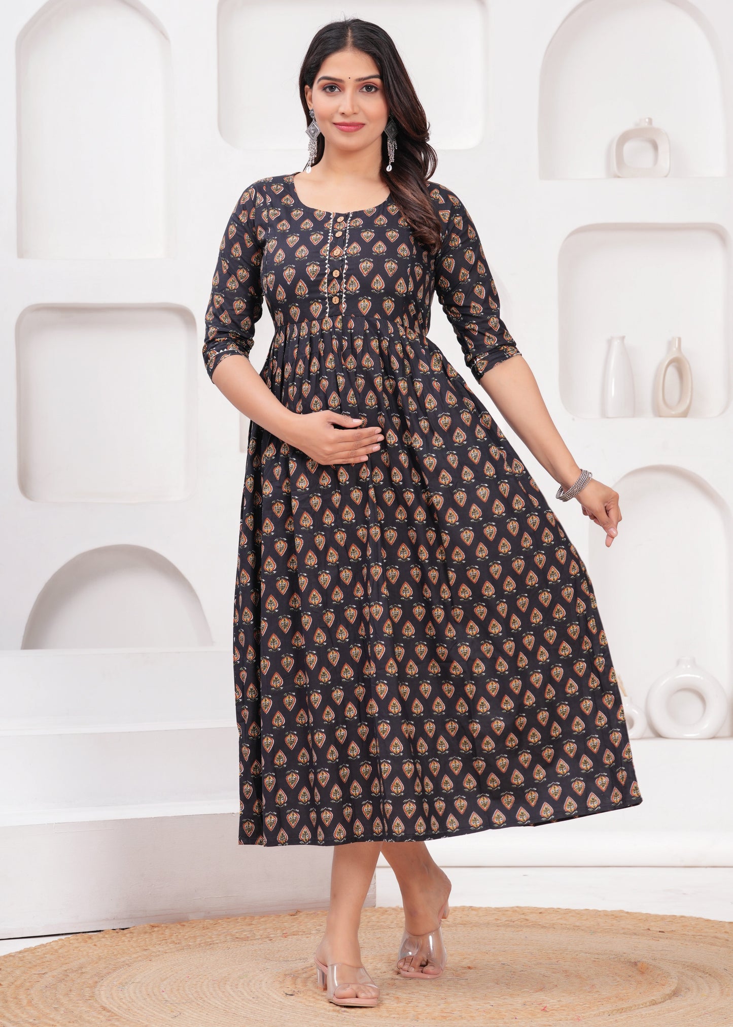 Hima Premium Cotton Anarkali Feeding & Maternity Kurti β 48 Inch Length, 2 Side Zips