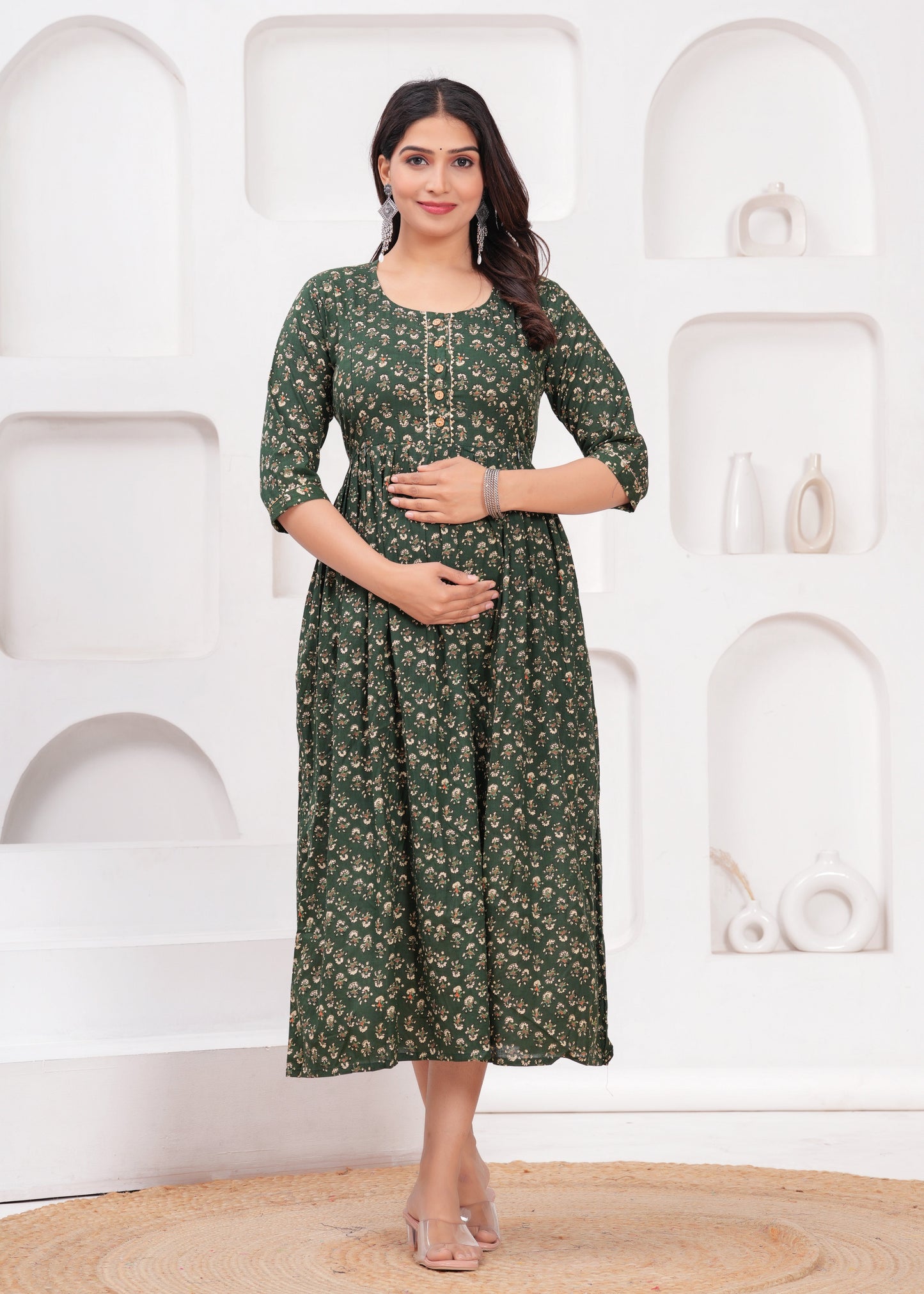 Hima Premium Cotton Anarkali Feeding & Maternity Kurti β 48 Inch Length, 2 Side Zips