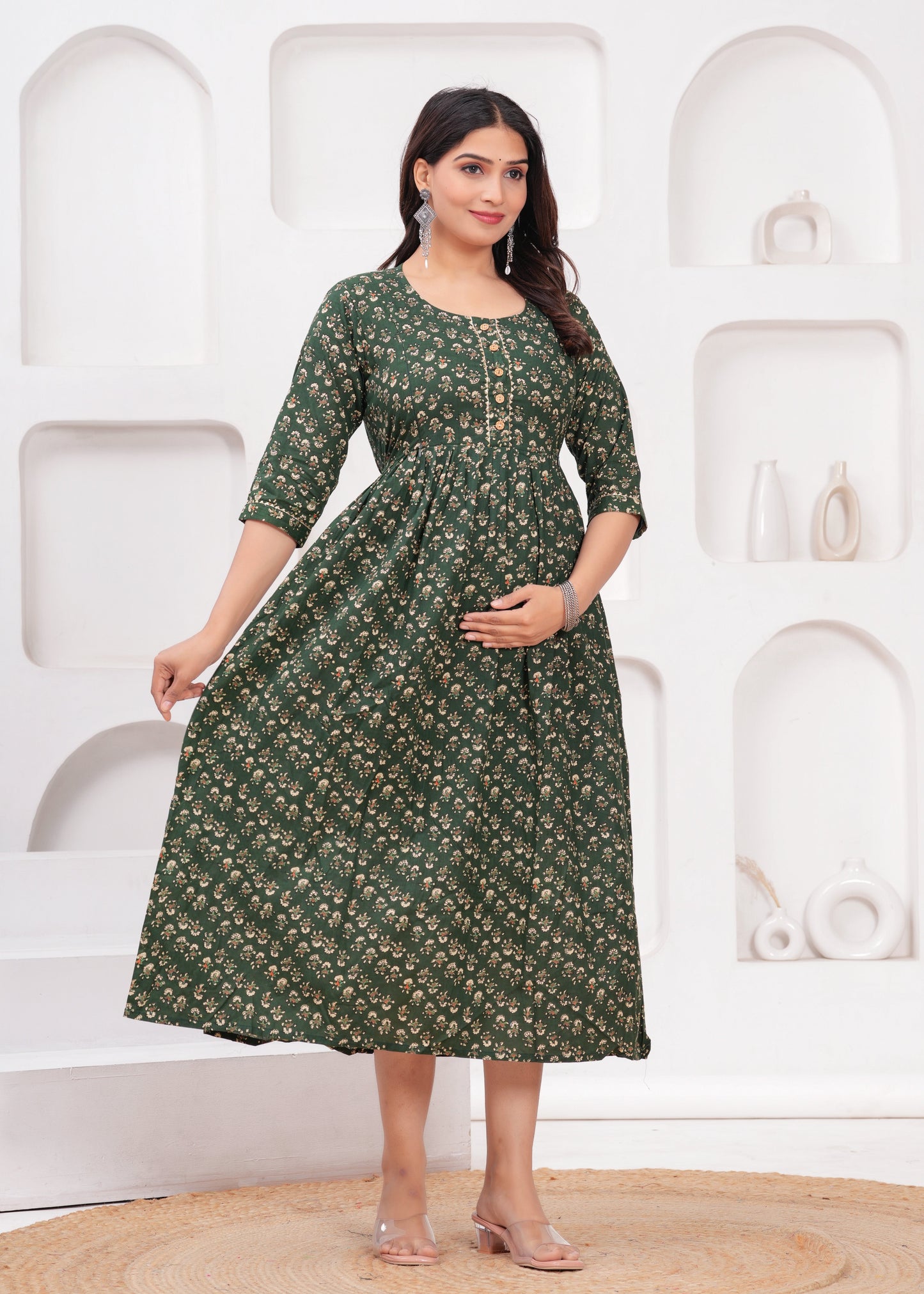 Hima Premium Cotton Anarkali Feeding & Maternity Kurti β 48 Inch Length, 2 Side Zips