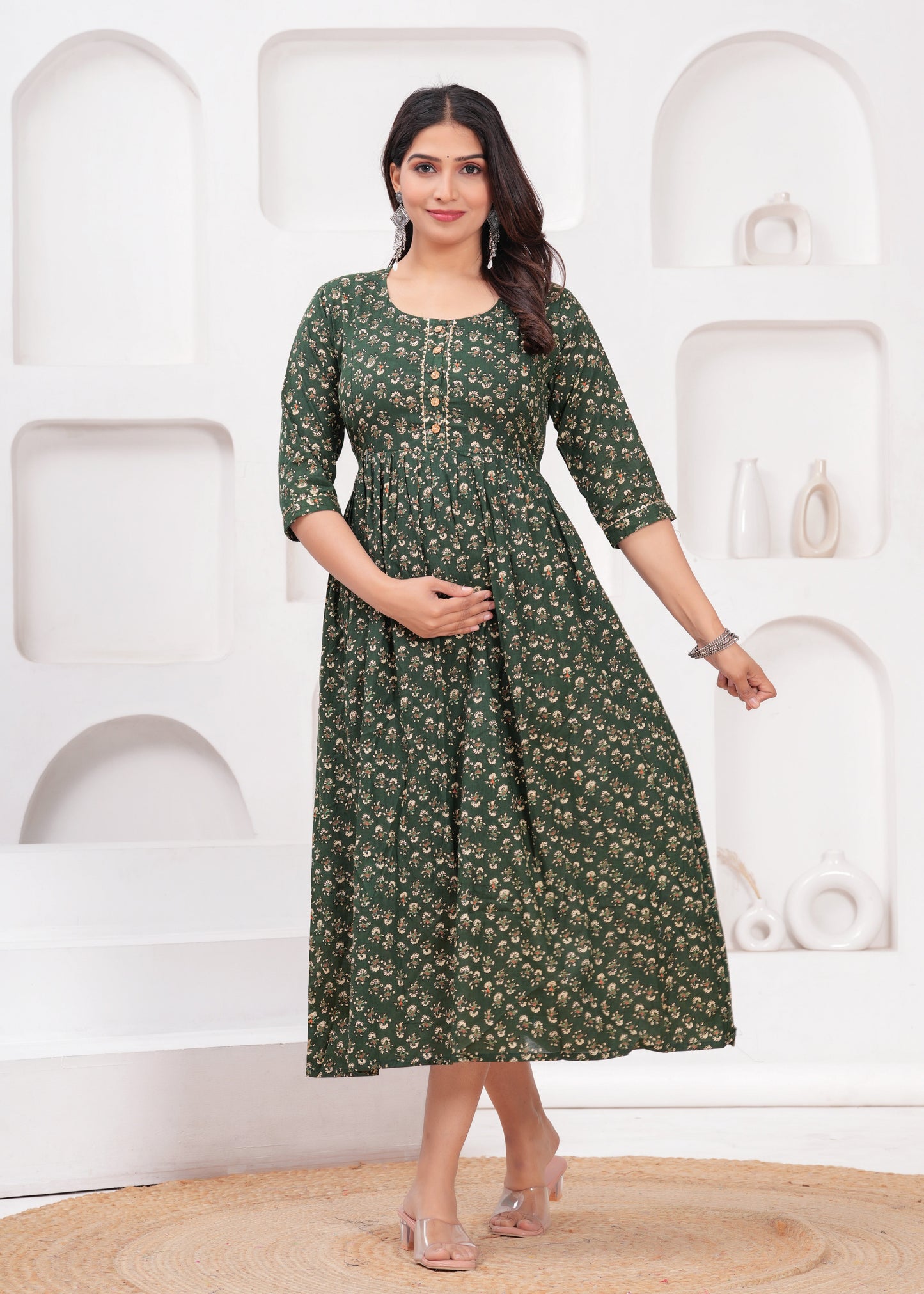 Hima Premium Cotton Anarkali Feeding & Maternity Kurti β 48 Inch Length, 2 Side Zips
