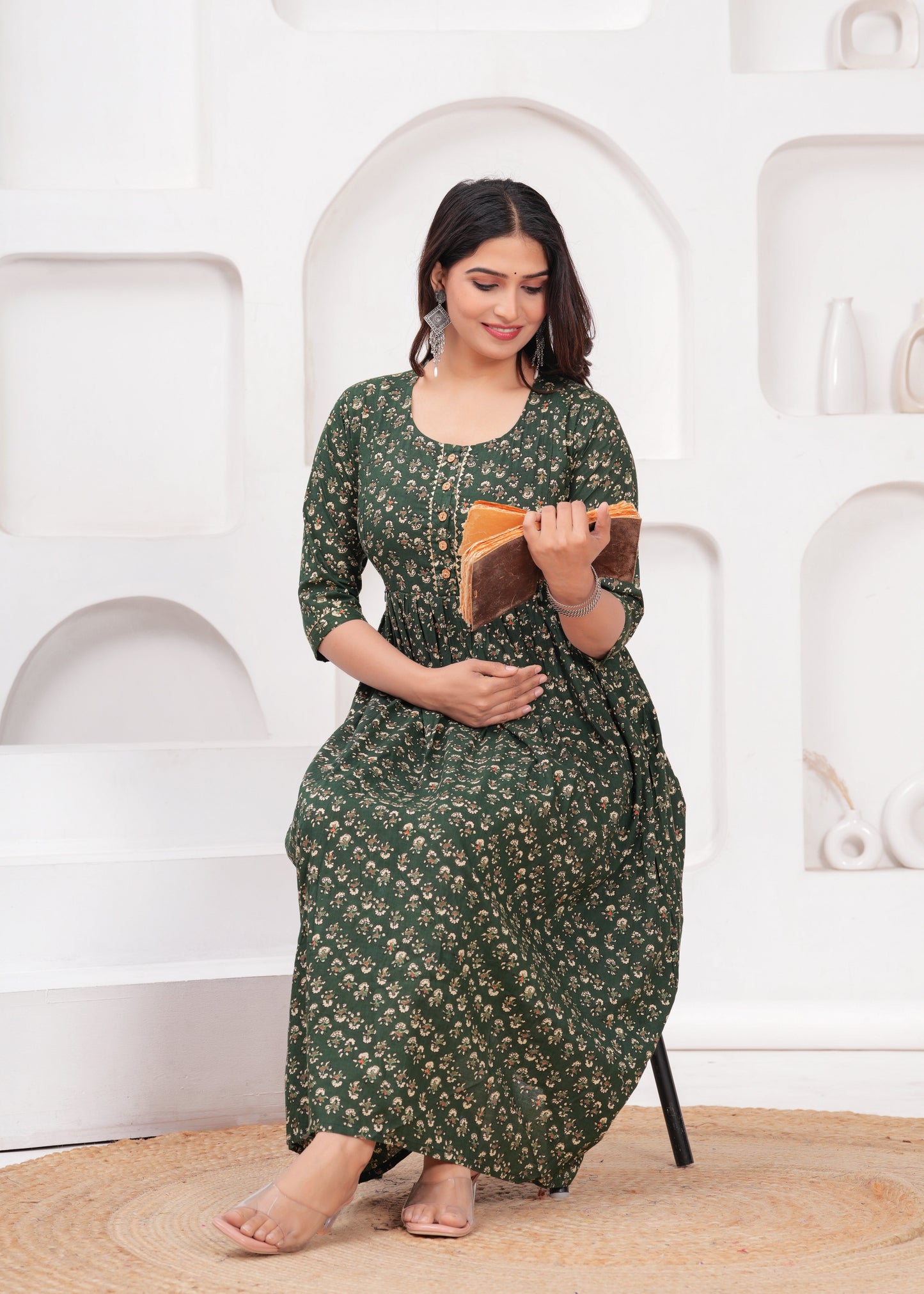 Hima Premium Cotton Anarkali Feeding & Maternity Kurti β 48 Inch Length, 2 Side Zips