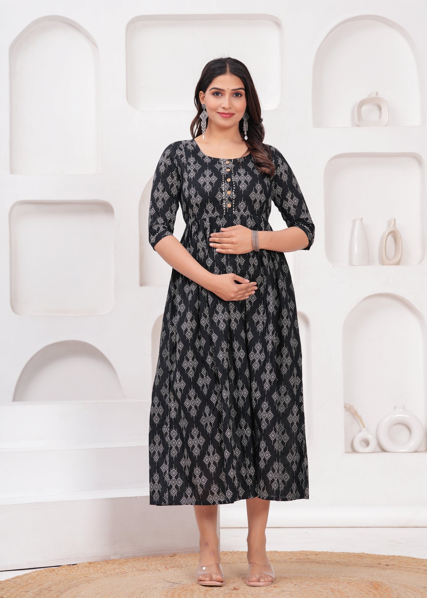 Hima Premium Cotton Anarkali Feeding & Maternity Kurti β 48 Inch Length, 2 Side Zips