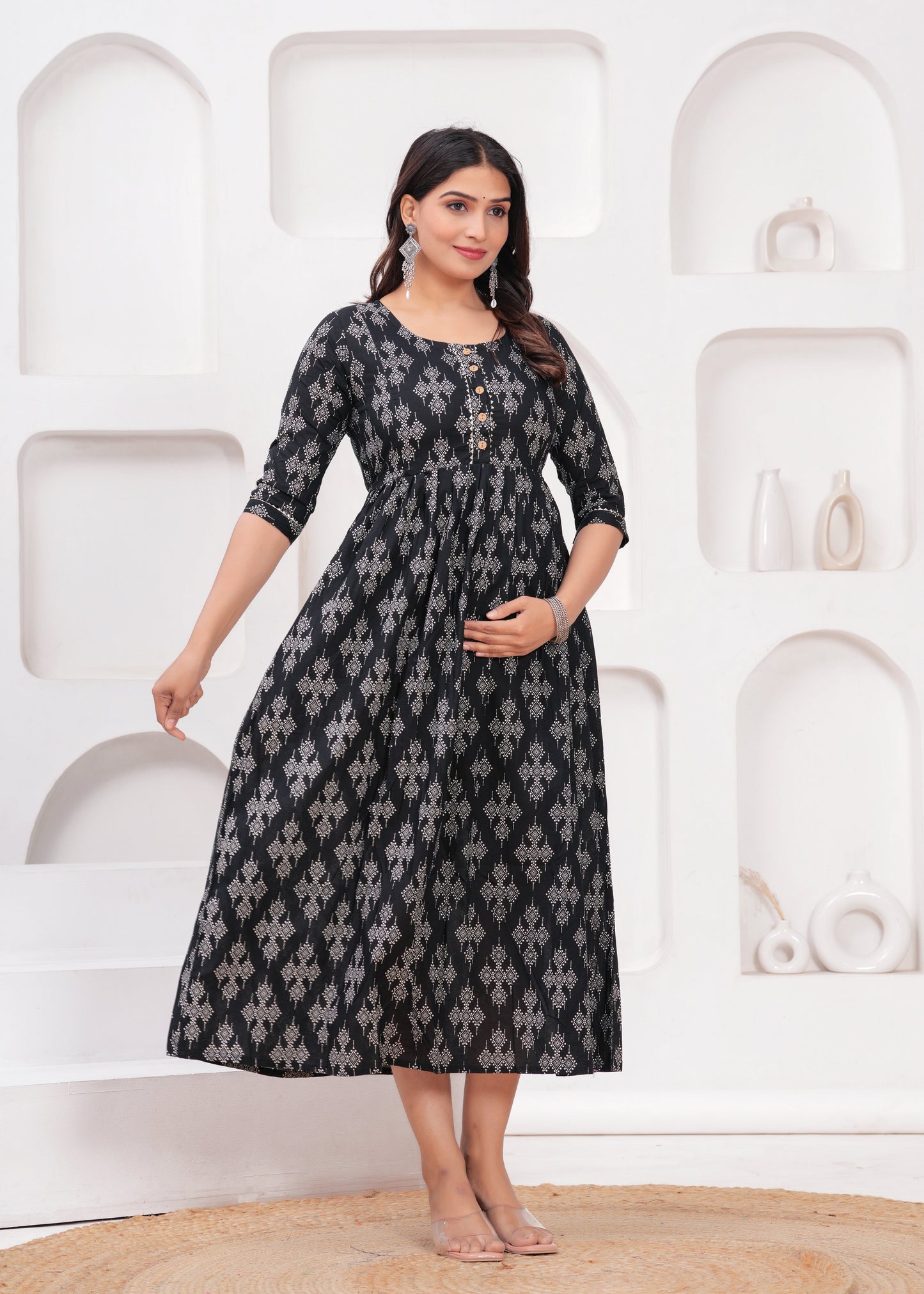 Hima Premium Cotton Anarkali Feeding & Maternity Kurti β 48 Inch Length, 2 Side Zips