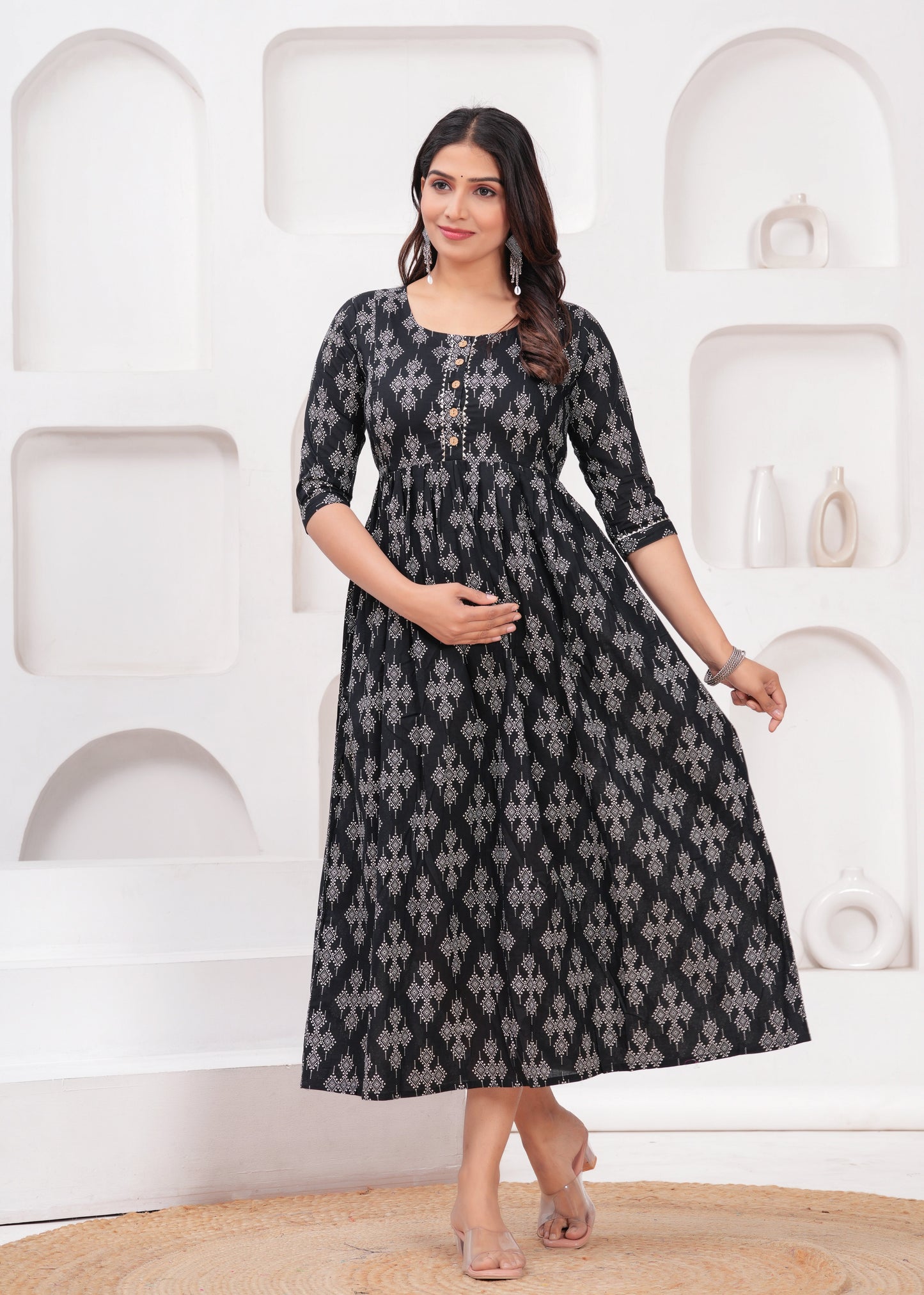Hima Premium Cotton Anarkali Feeding & Maternity Kurti β 48 Inch Length, 2 Side Zips