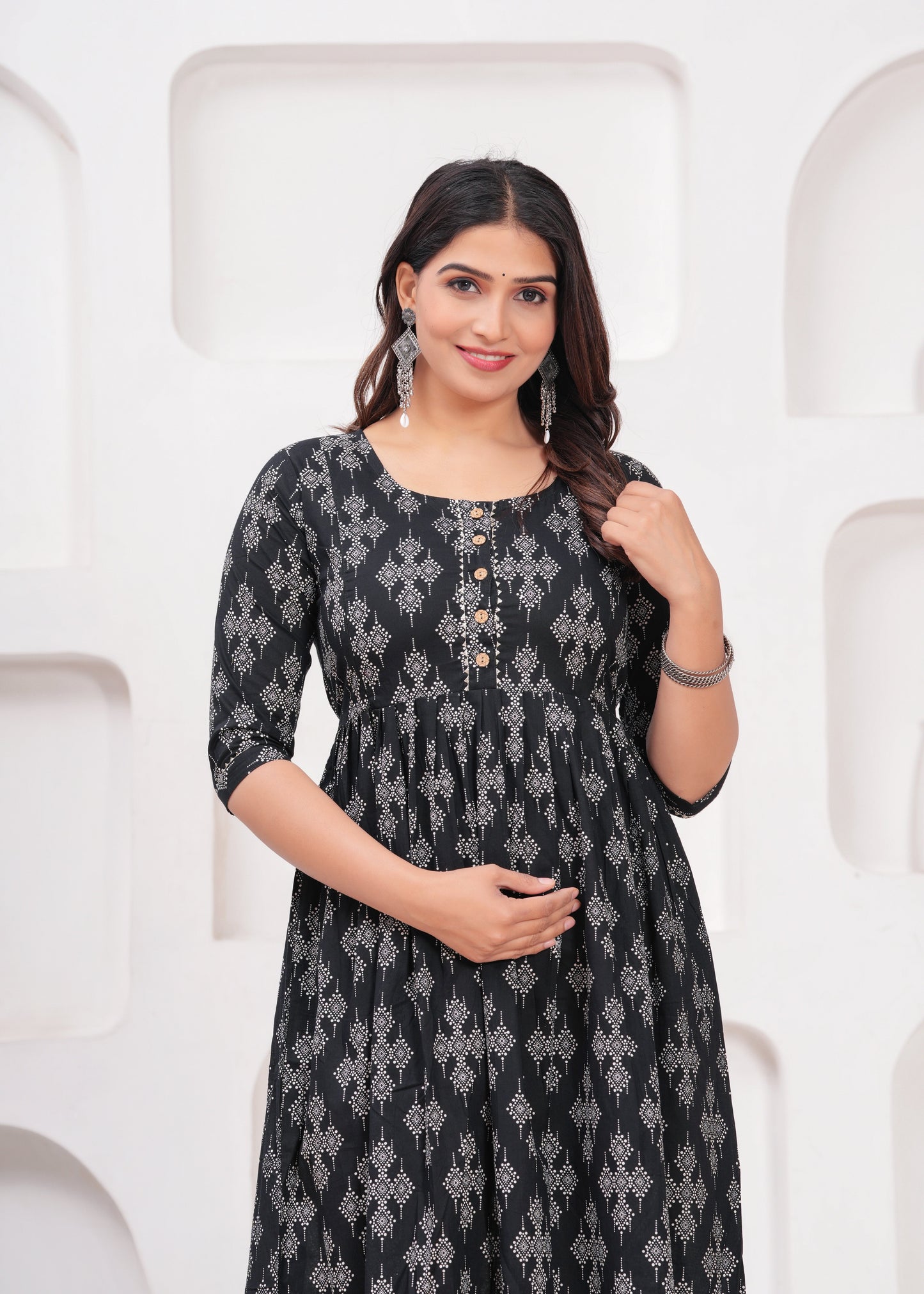 Hima Premium Cotton Anarkali Feeding & Maternity Kurti β 48 Inch Length, 2 Side Zips