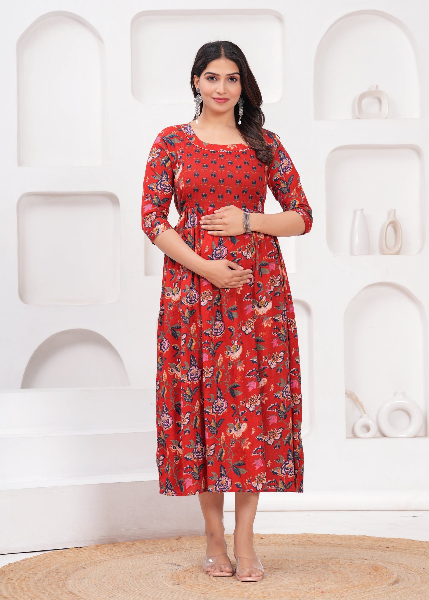 Hima Premium Cotton Anarkali Feeding & Maternity Kurti β 48 Inch Length, 2 Side Zips
