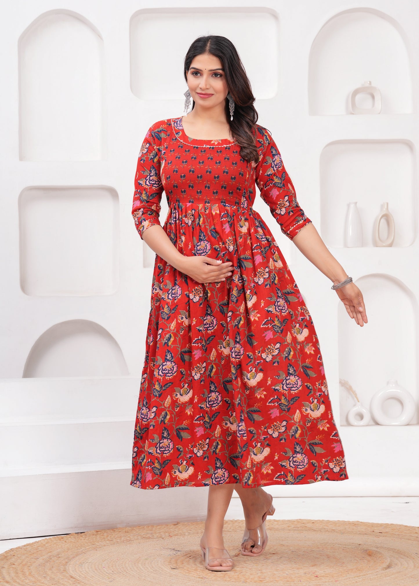 Hima Premium Cotton Anarkali Feeding & Maternity Kurti β 48 Inch Length, 2 Side Zips