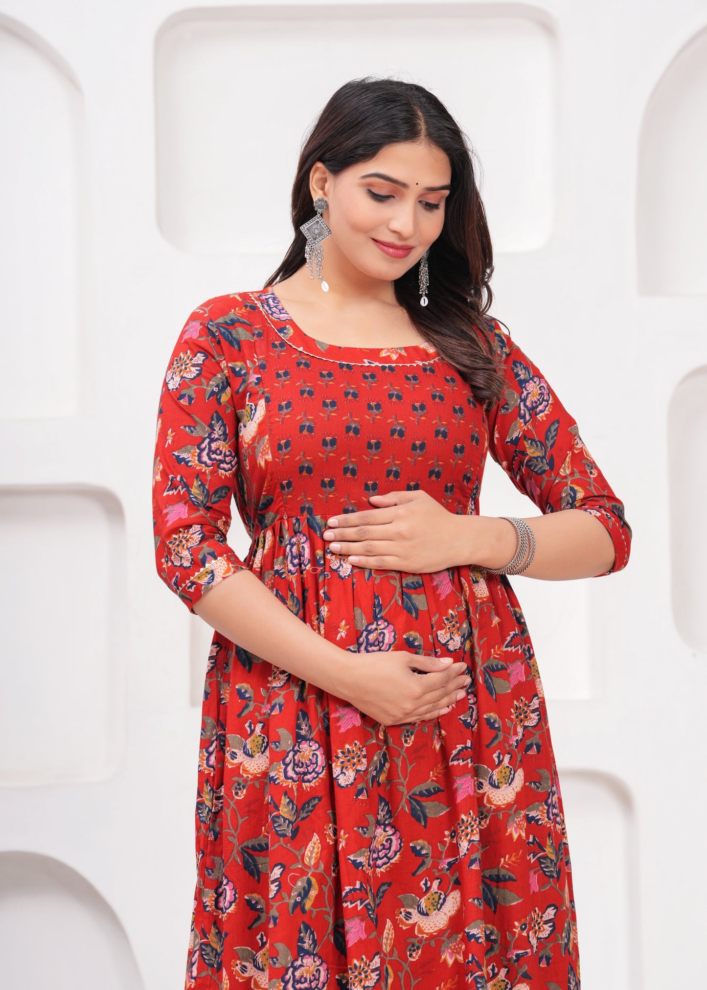 Hima Premium Cotton Anarkali Feeding & Maternity Kurti β 48 Inch Length, 2 Side Zips