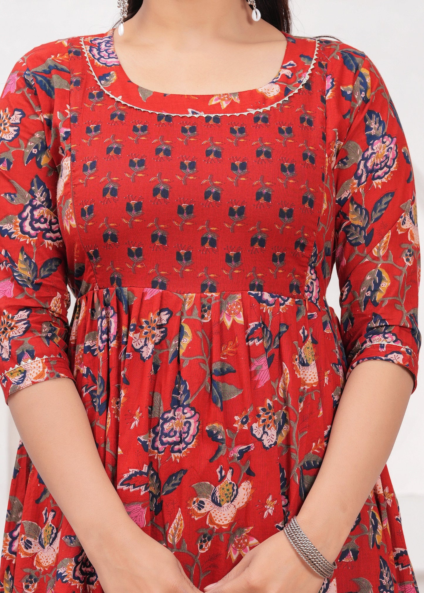 Hima Premium Cotton Anarkali Feeding & Maternity Kurti β 48 Inch Length, 2 Side Zips