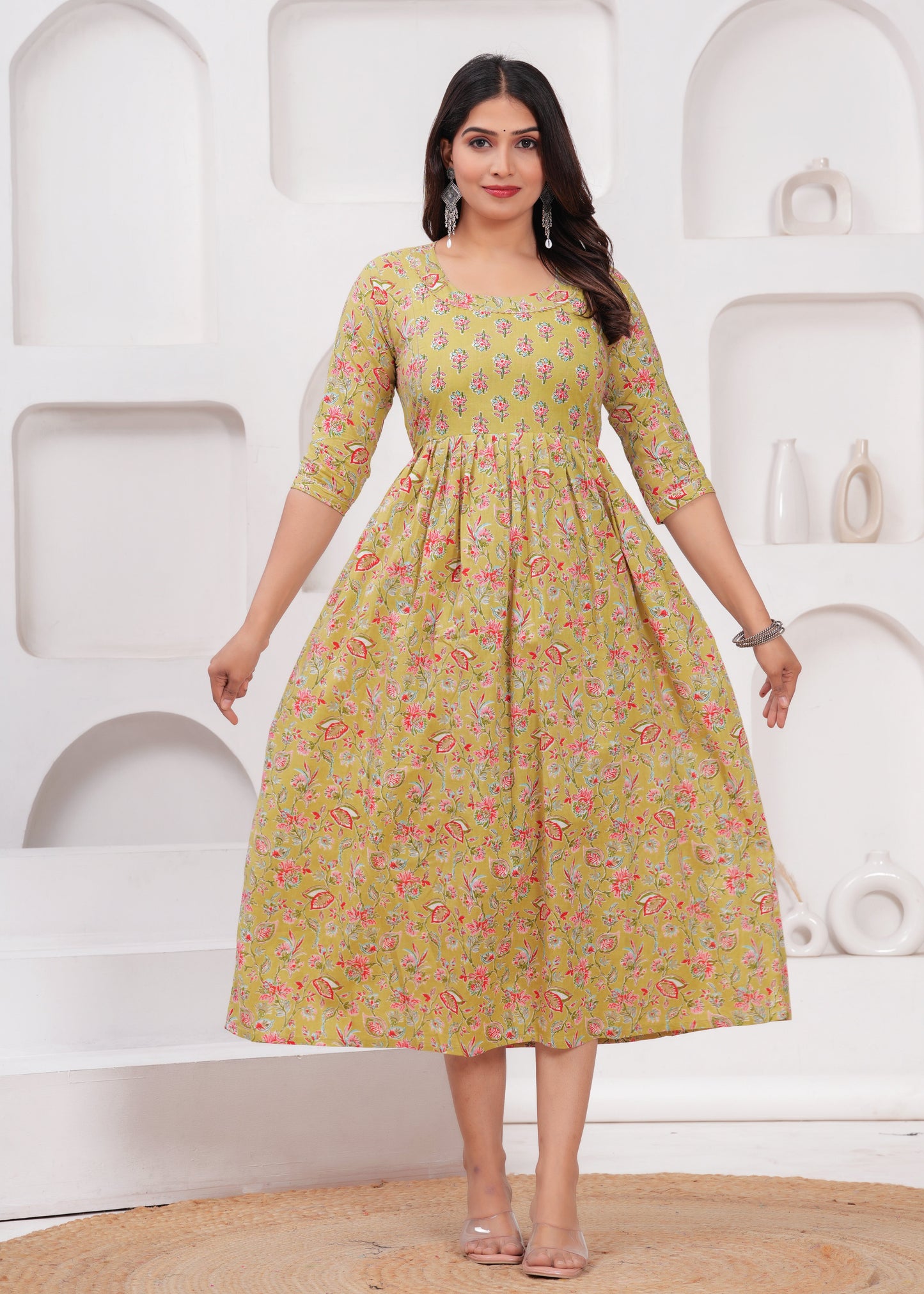 Hima Premium Cotton Anarkali Feeding & Maternity Kurti β 48 Inch Length, 2 Side Zips