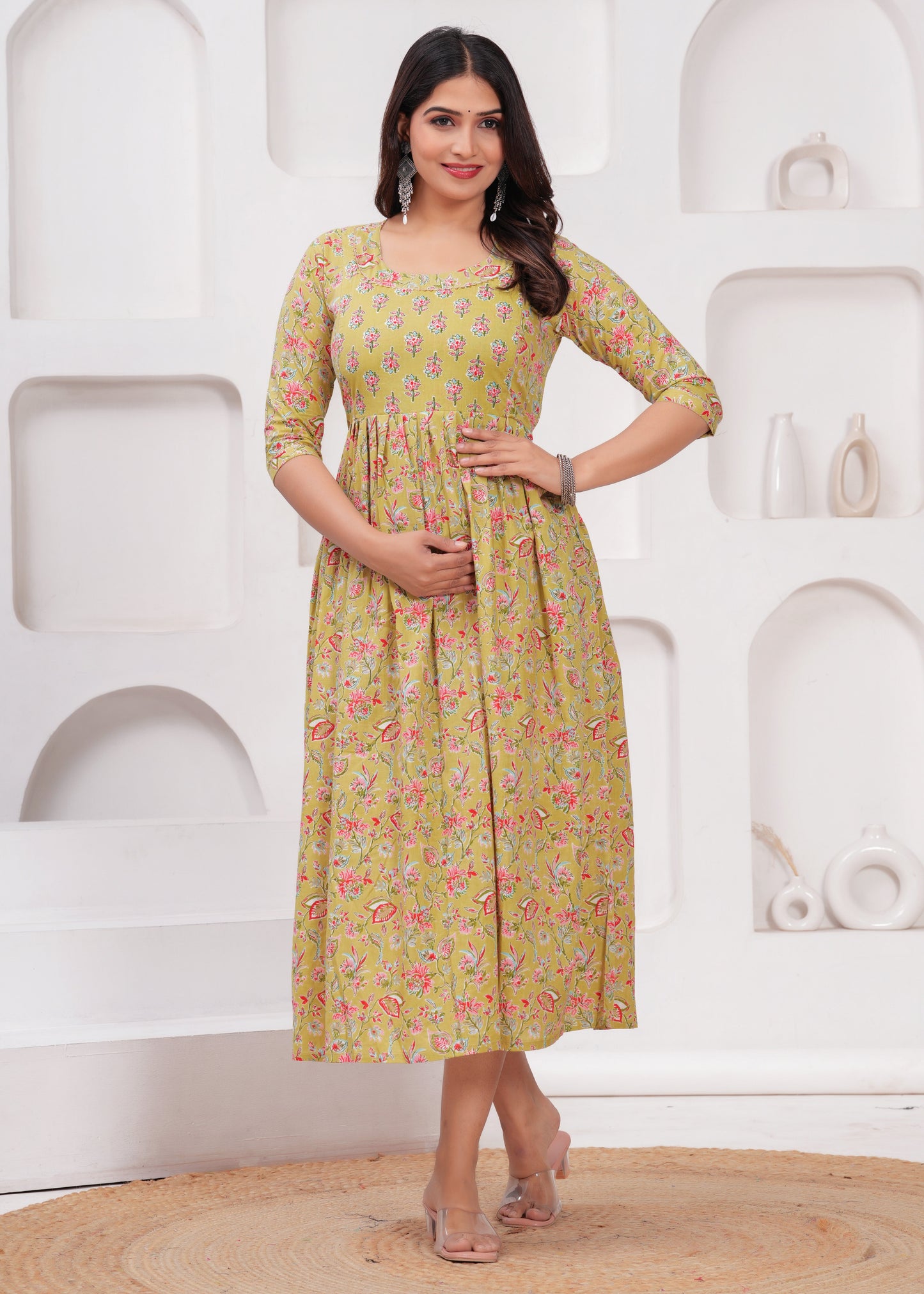 Hima Premium Cotton Anarkali Feeding & Maternity Kurti β 48 Inch Length, 2 Side Zips