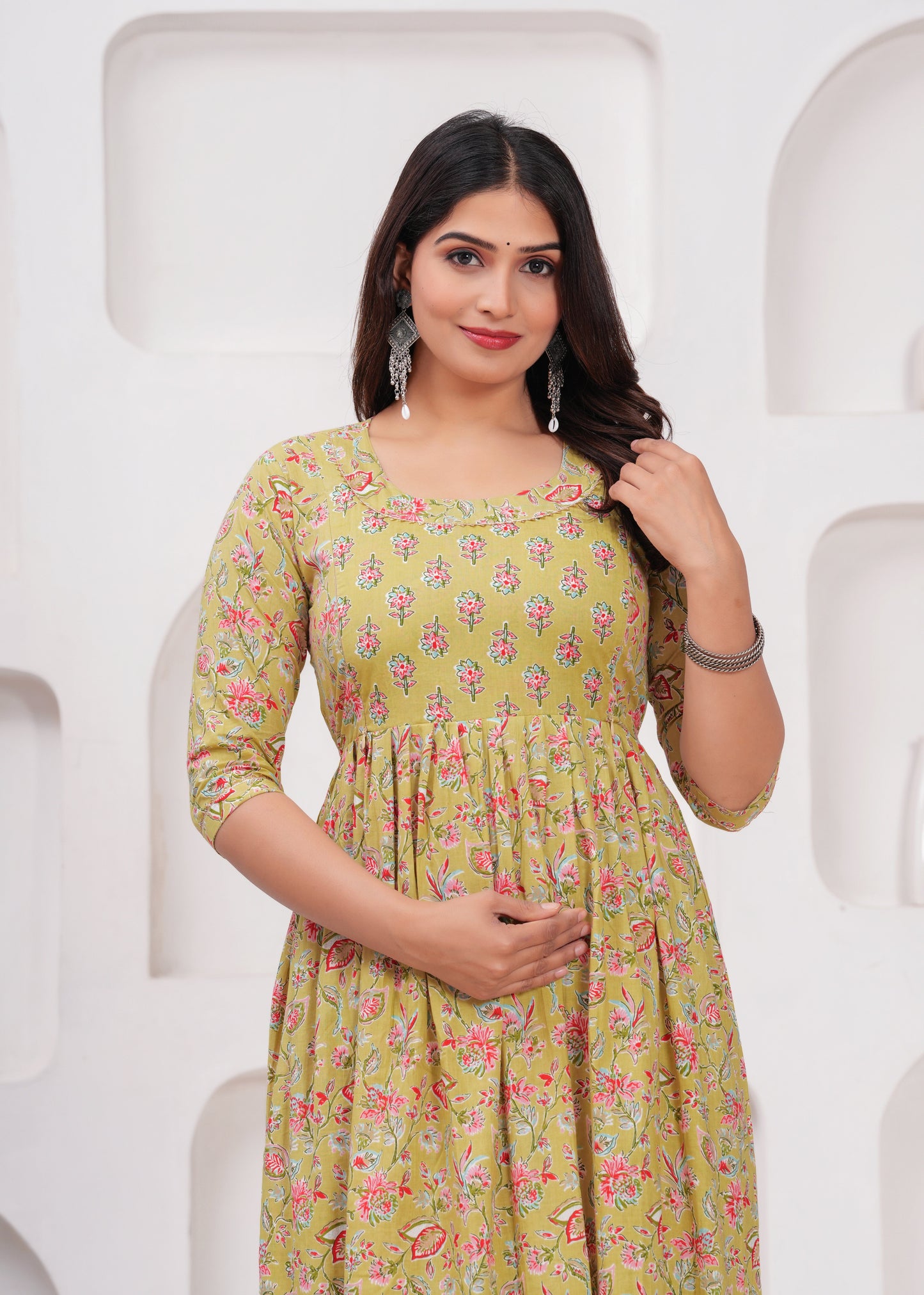 Hima Premium Cotton Anarkali Feeding & Maternity Kurti β 48 Inch Length, 2 Side Zips