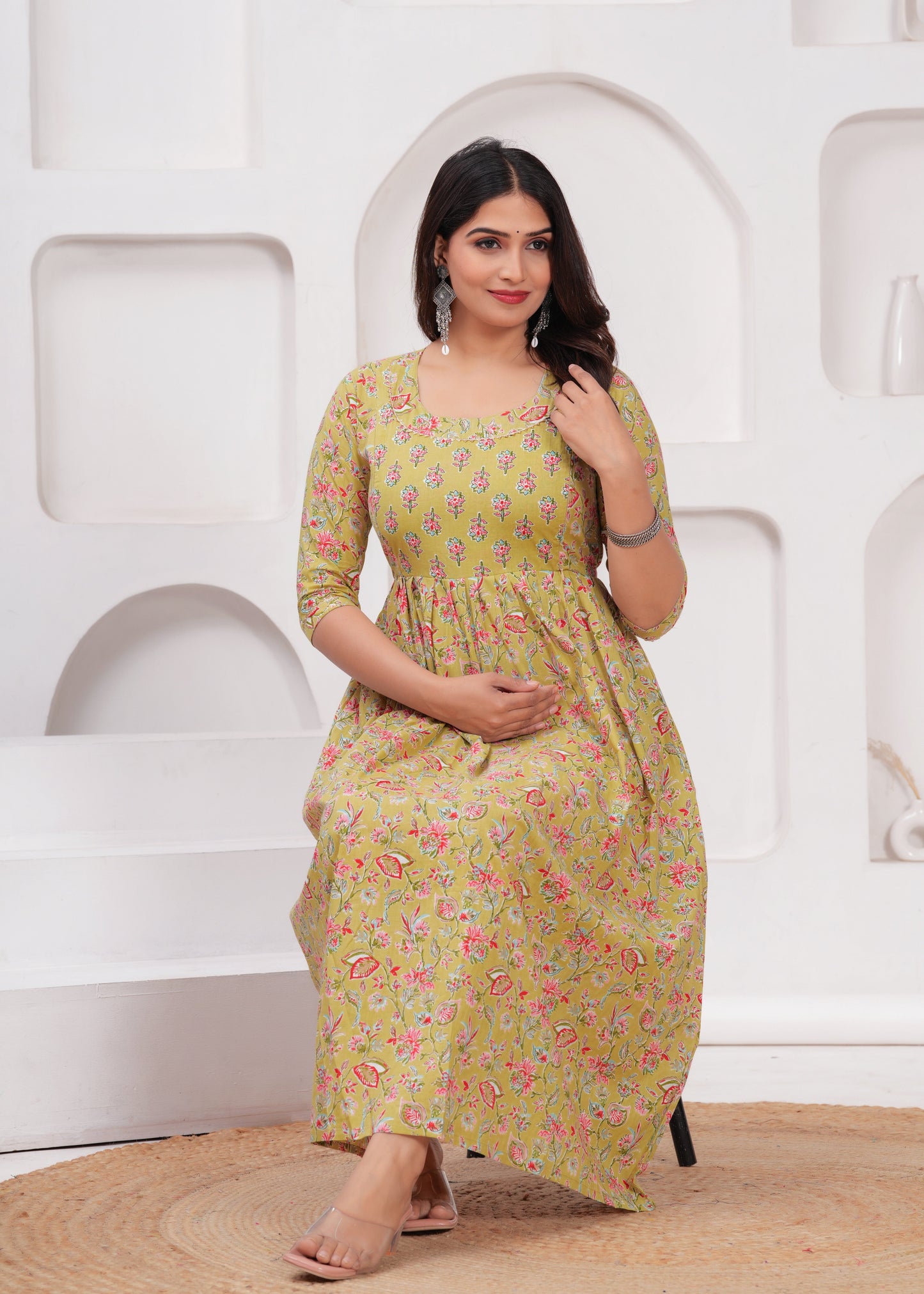Hima Premium Cotton Anarkali Feeding & Maternity Kurti β 48 Inch Length, 2 Side Zips
