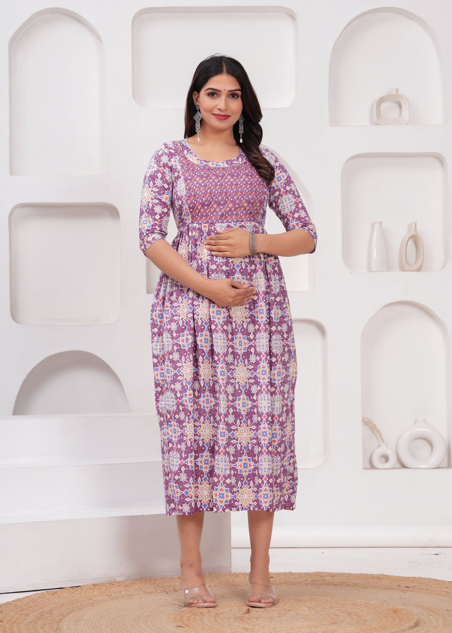 Hima Premium Cotton Anarkali Feeding & Maternity Kurti β 48 Inch Length, 2 Side Zips