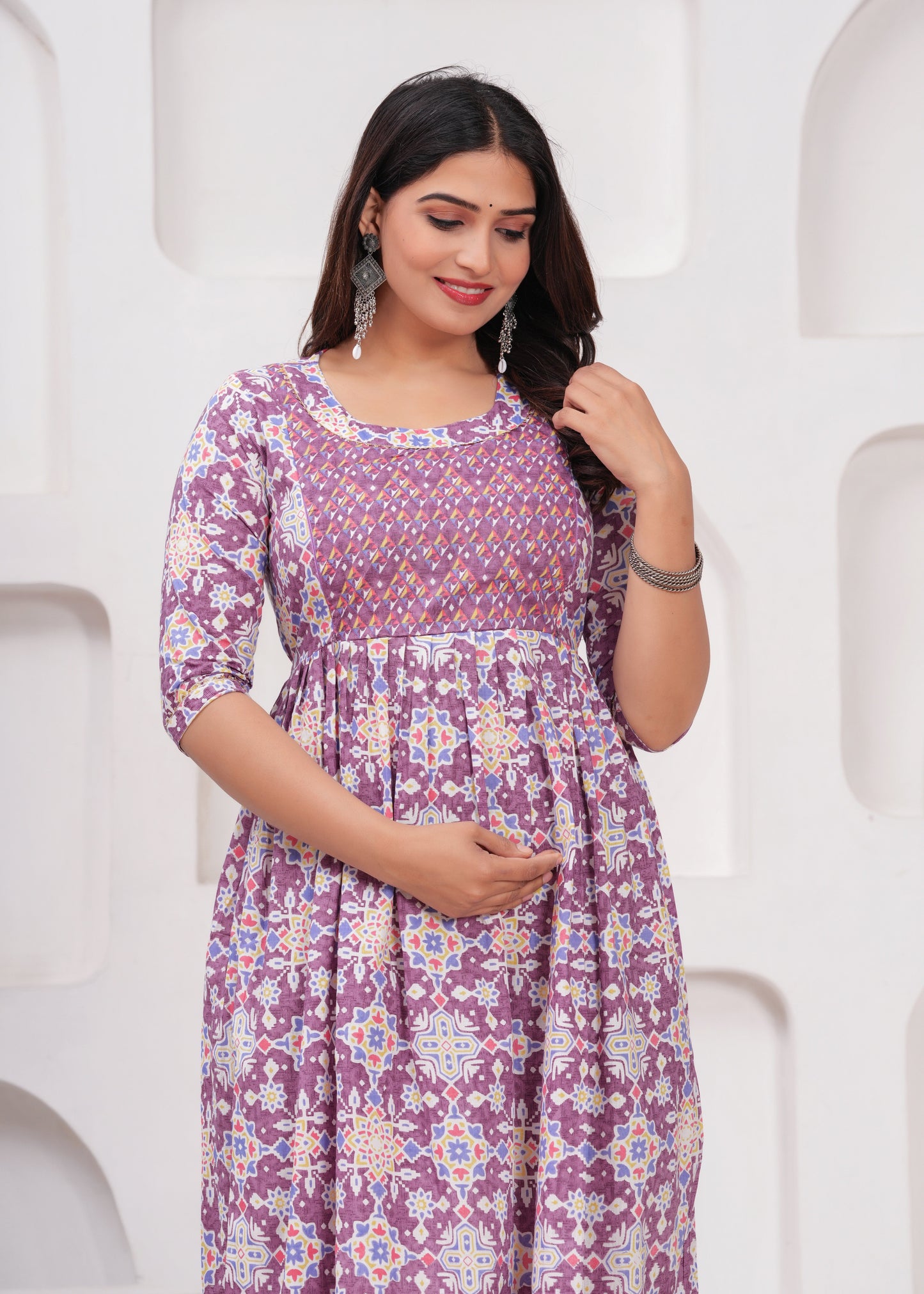 Hima Premium Cotton Anarkali Feeding & Maternity Kurti β 48 Inch Length, 2 Side Zips