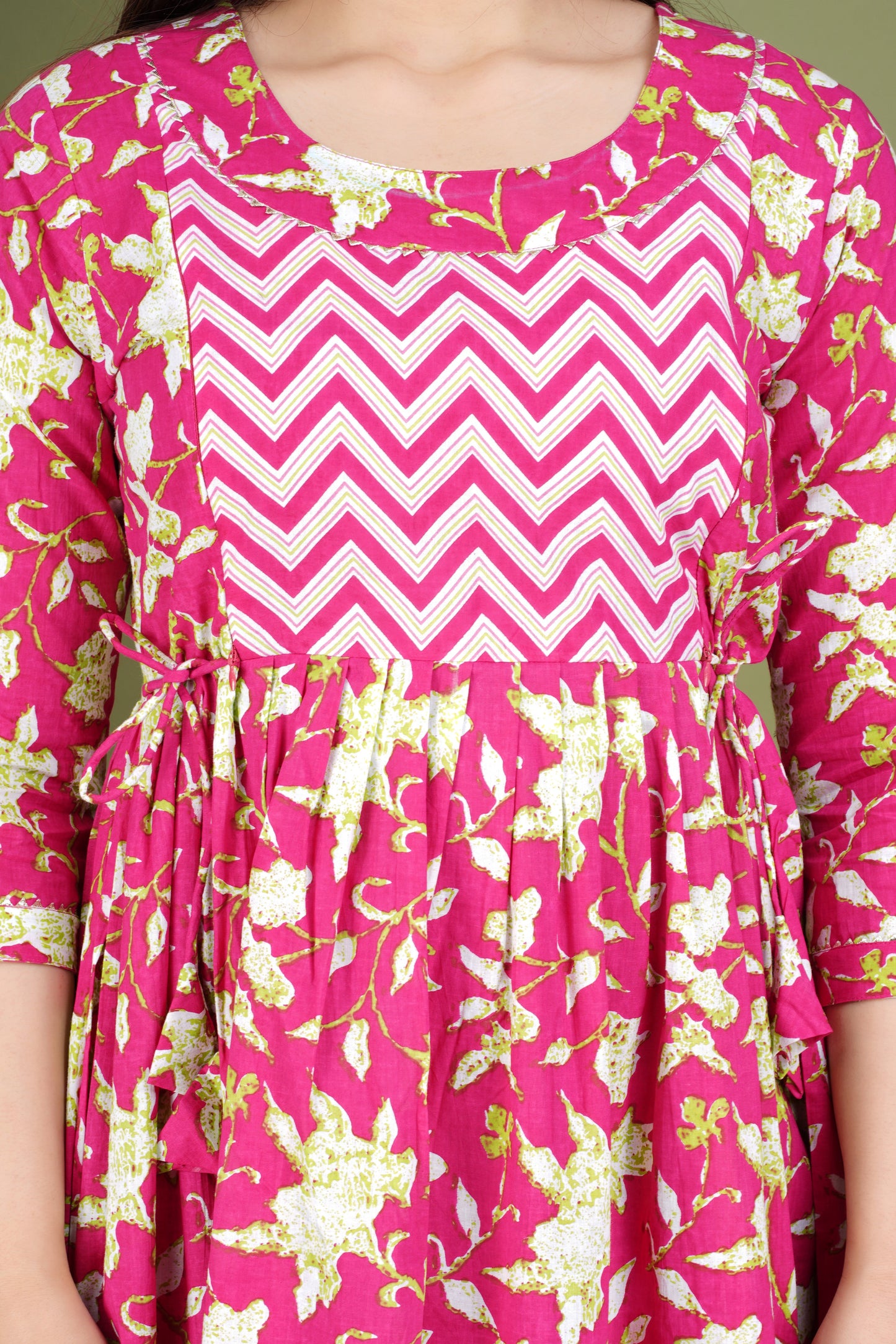 Hima Premium Cotton Anarkali Feeding & Maternity Kurti – 48 Inch Length, 2 Side Zips All-Day Comfort for Moms (Pink)