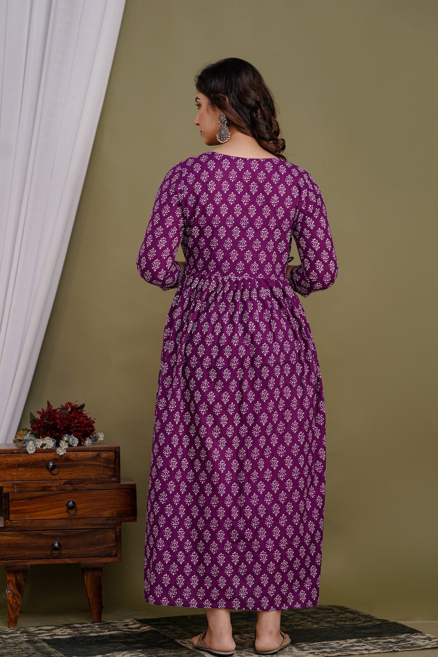 Hima Premium Cotton Anarkali Feeding & Maternity Kurti – 48 Inch Length, 2 Side Zips All-Day Comfort for Moms (Purple)