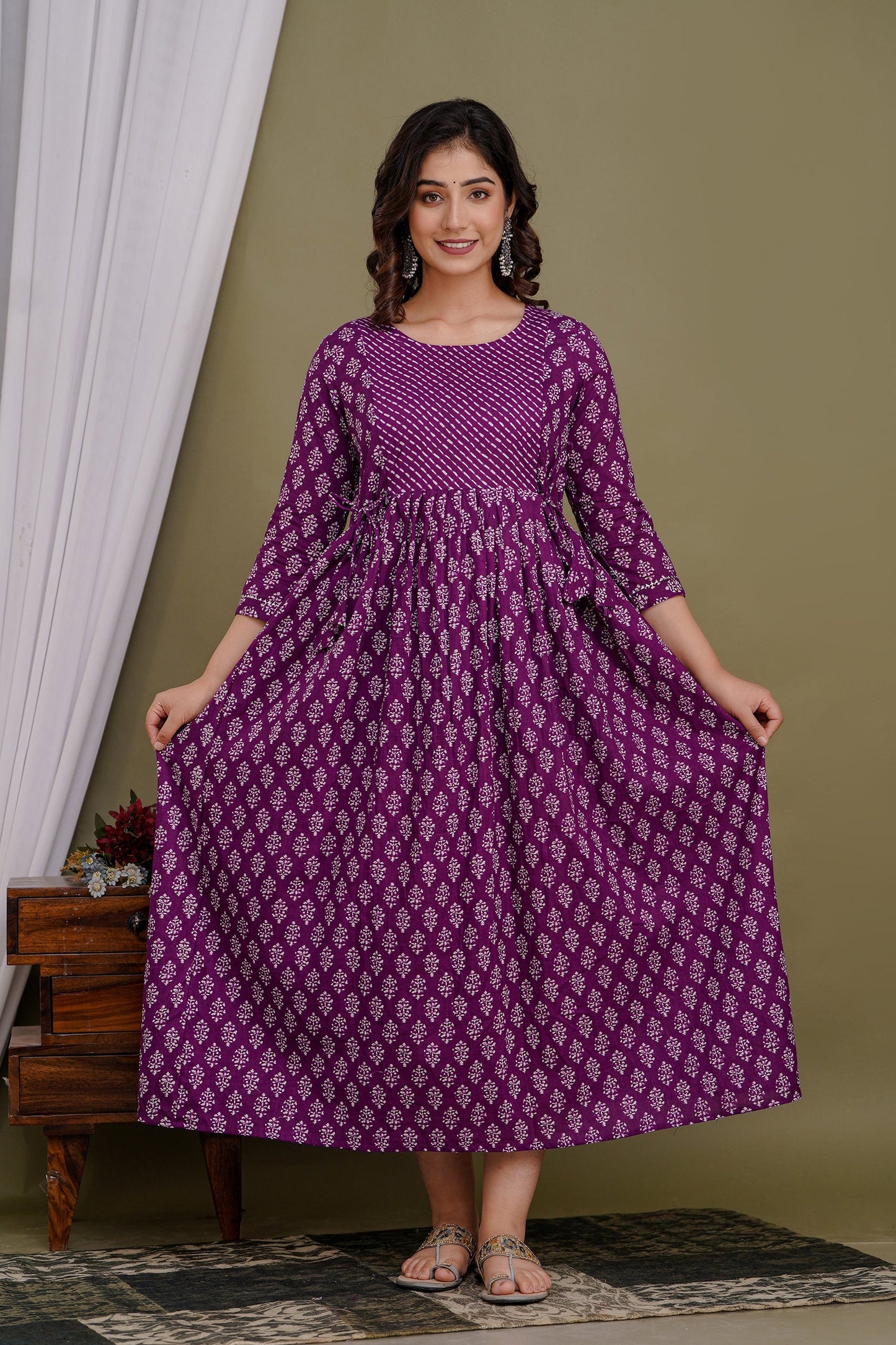 Hima Premium Cotton Anarkali Feeding & Maternity Kurti – 48 Inch Length, 2 Side Zips All-Day Comfort for Moms (Purple)