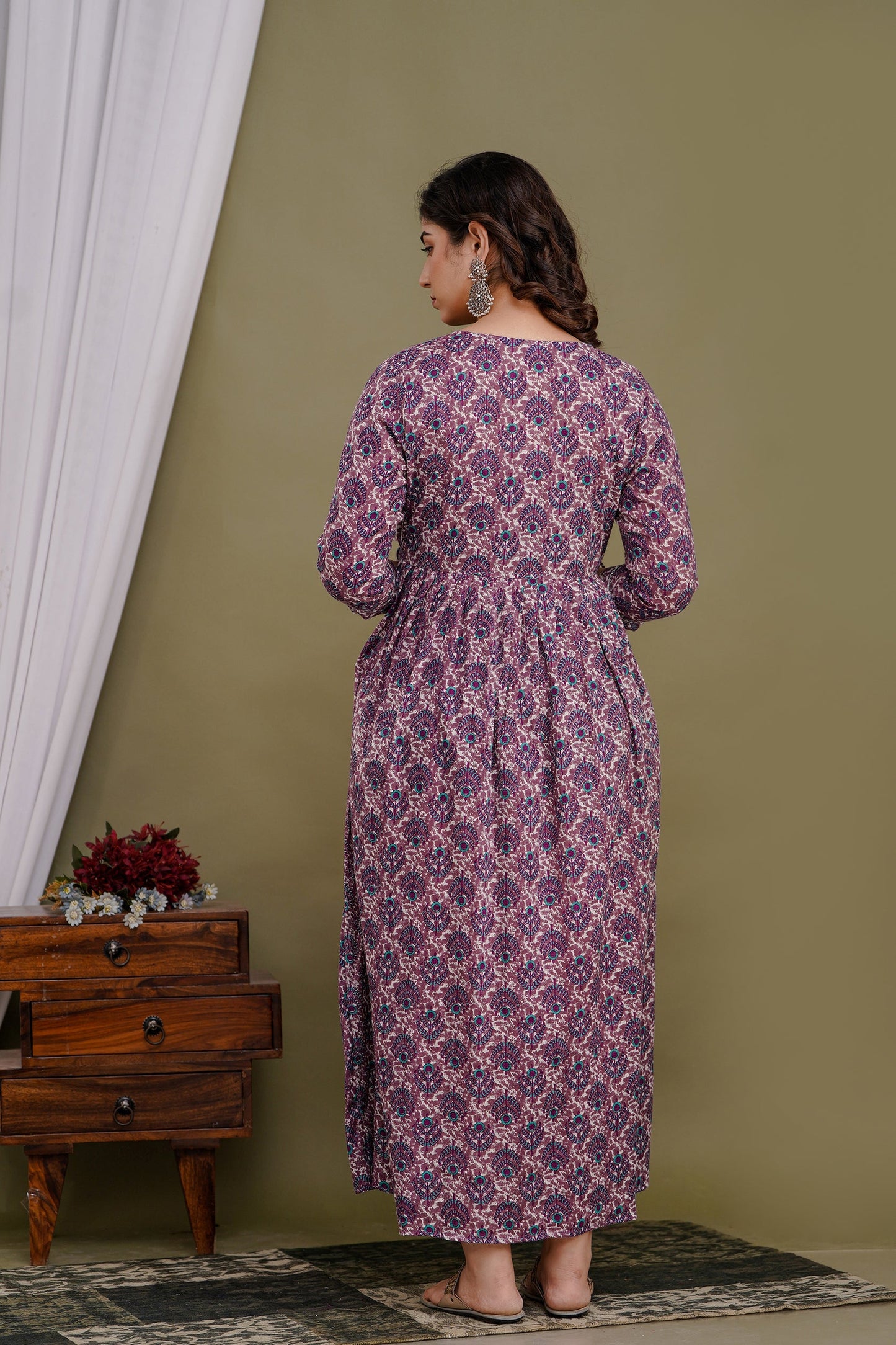 Hima Premium Cotton Anarkali Feeding & Maternity Kurti β 48 Inch Length, 2 Side Zips All-Day Comfort for Moms (Purple)