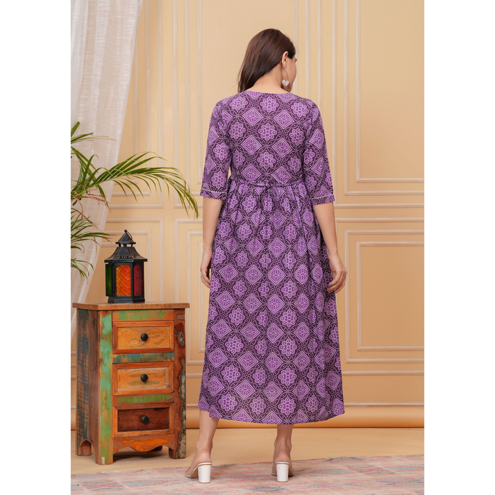 Hima Premium Cotton Anarkali Feeding & Maternity Kurti – 48 Inch Length, 2 Side Zips All-Day Comfort for Moms Purple