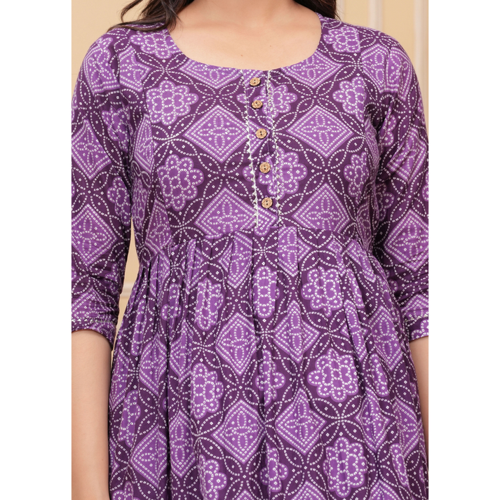 Hima Premium Cotton Anarkali Feeding & Maternity Kurti – 48 Inch Length, 2 Side Zips All-Day Comfort for Moms Purple