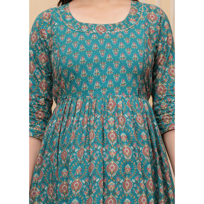 Hima Anarkali Feeding & Maternity Kurti – Effortless Style & All-Day Comfort for Moms (Green)