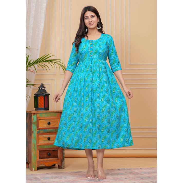 Hima Premium Cotton Anarkali Feeding & Maternity Kurti – 48 Inch Length, 2 Side Zips All-Day Comfort for Moms Blue